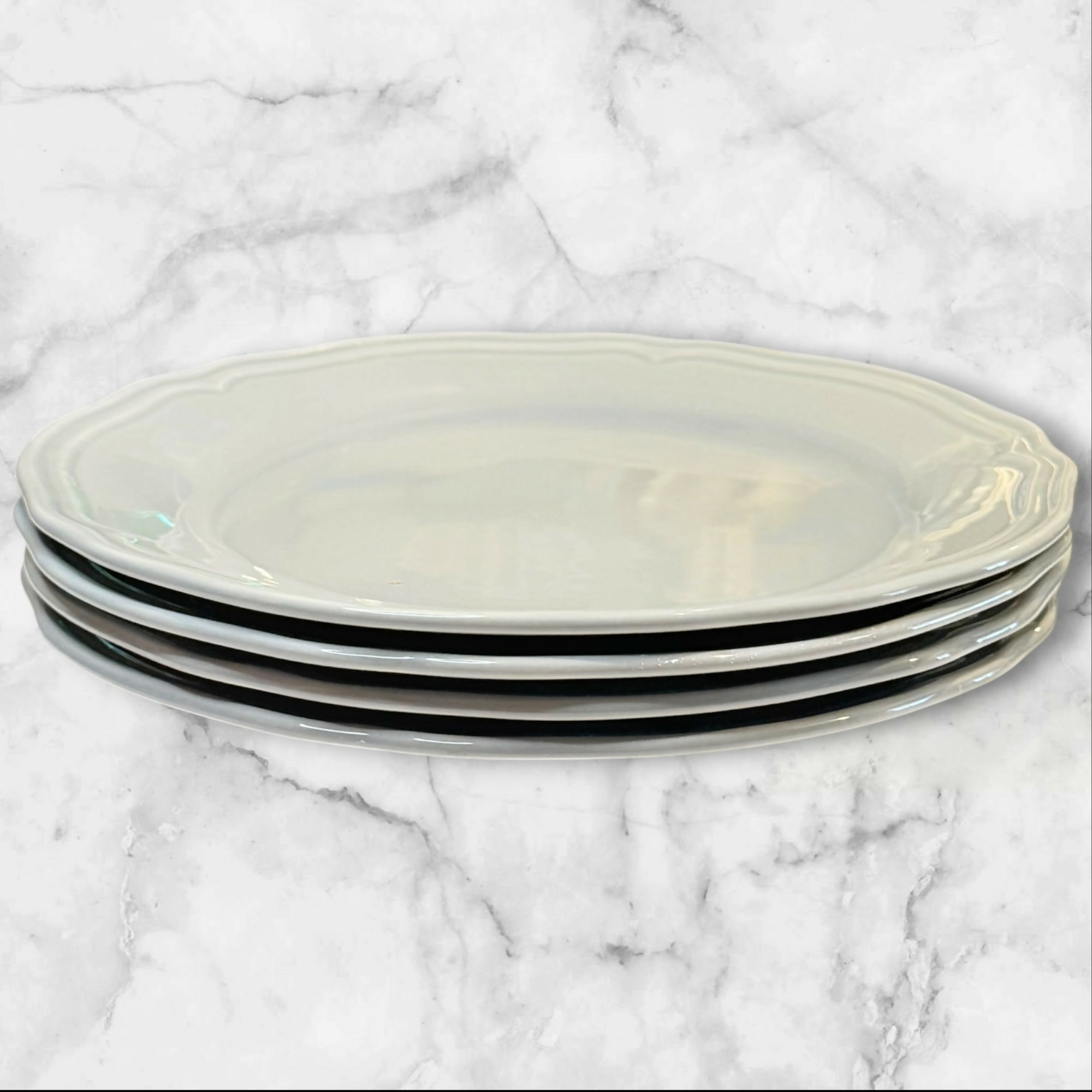 IKEA Arv Gray Scalloped Dinner Plates Set of 4 Portugal Excellent Condition