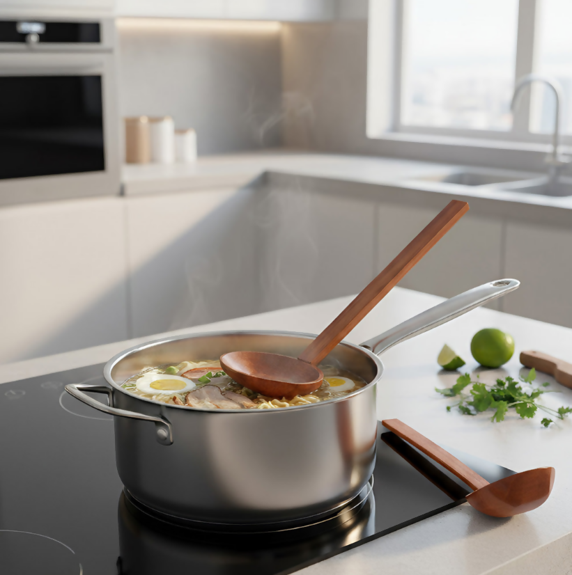 Anygleam Brown 4pcs Wooden Strainer Soup Spoon Kitchen Tableware