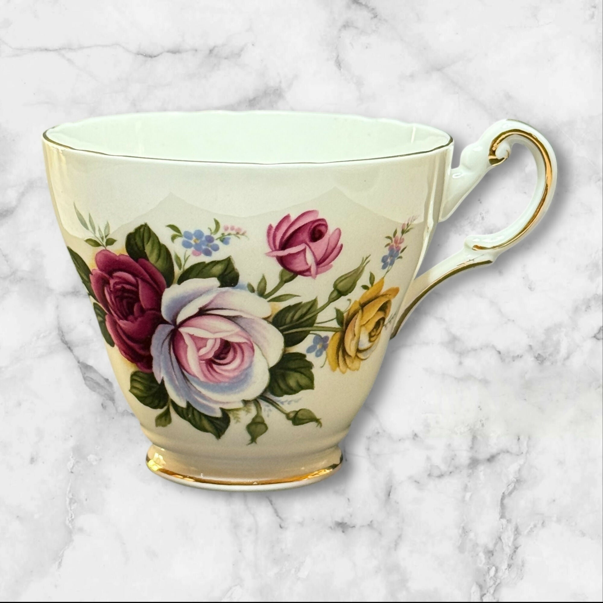 Regency English Bone China Teacup & Saucer | Floral Rose Pattern | England