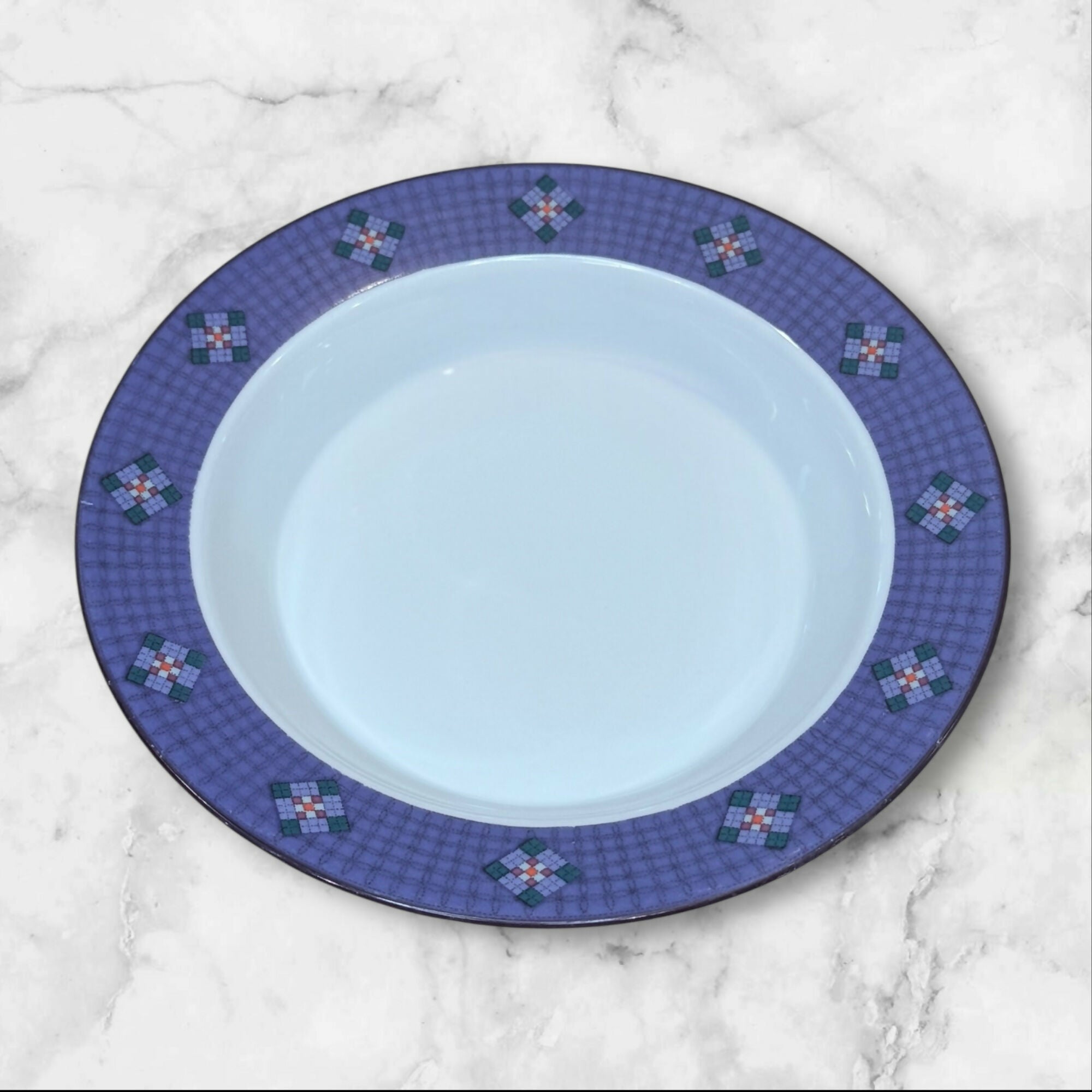 Dansk Nine Patch Rim Soup Bowls Blue White | Set of 4 | Great Condition