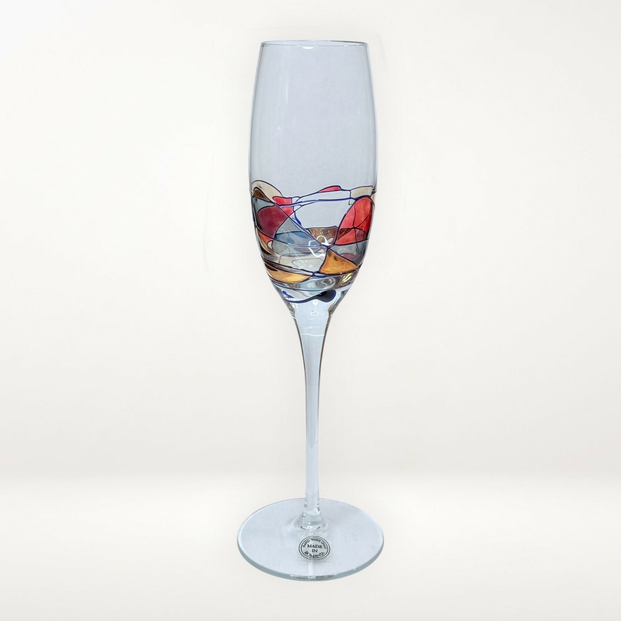 Romanian Murano Style Art Glass Champagne Flute | Hand Painted | Excellent