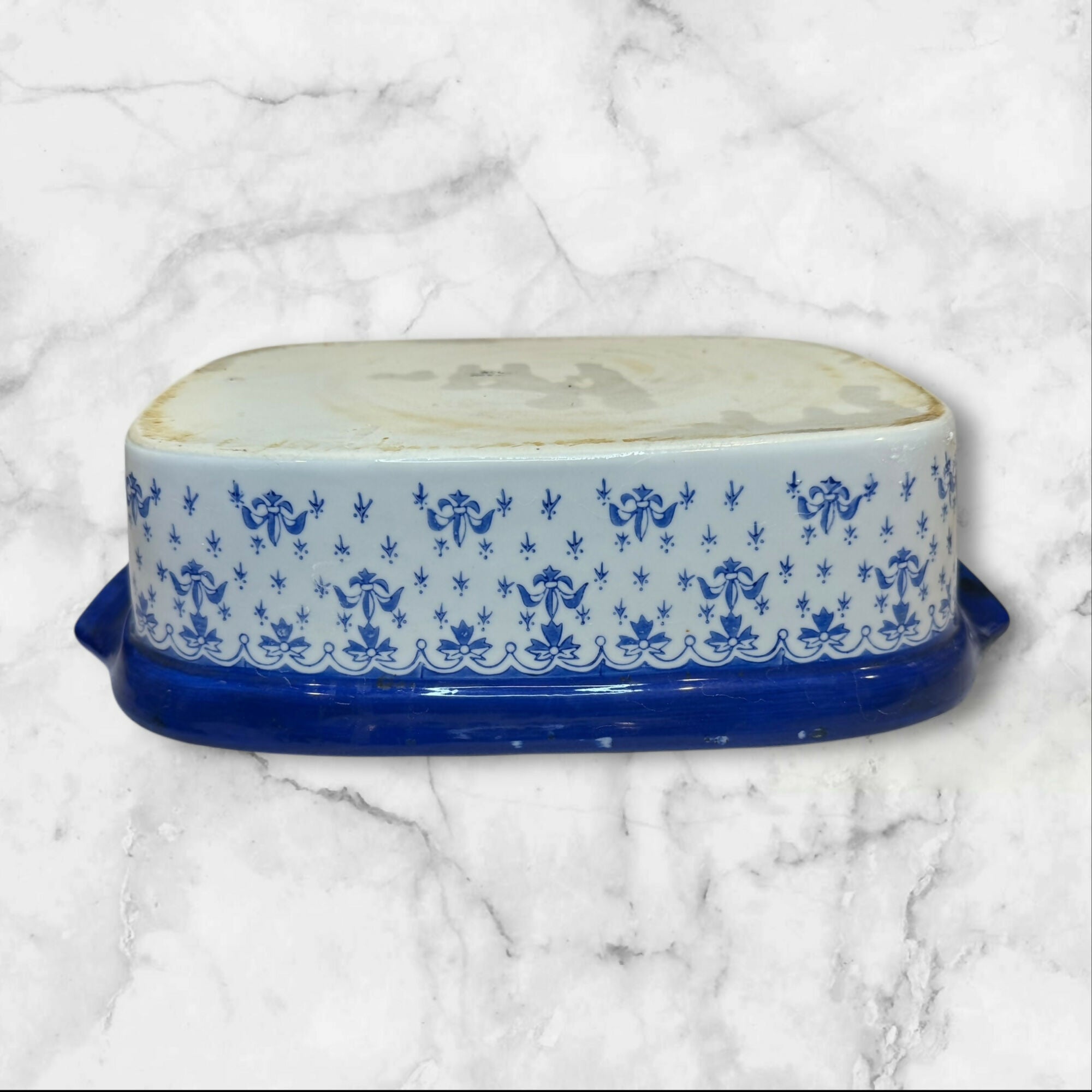 WCL Blue & White Covered Casserole Dish | 13.75” | Floral Pattern | No Chips