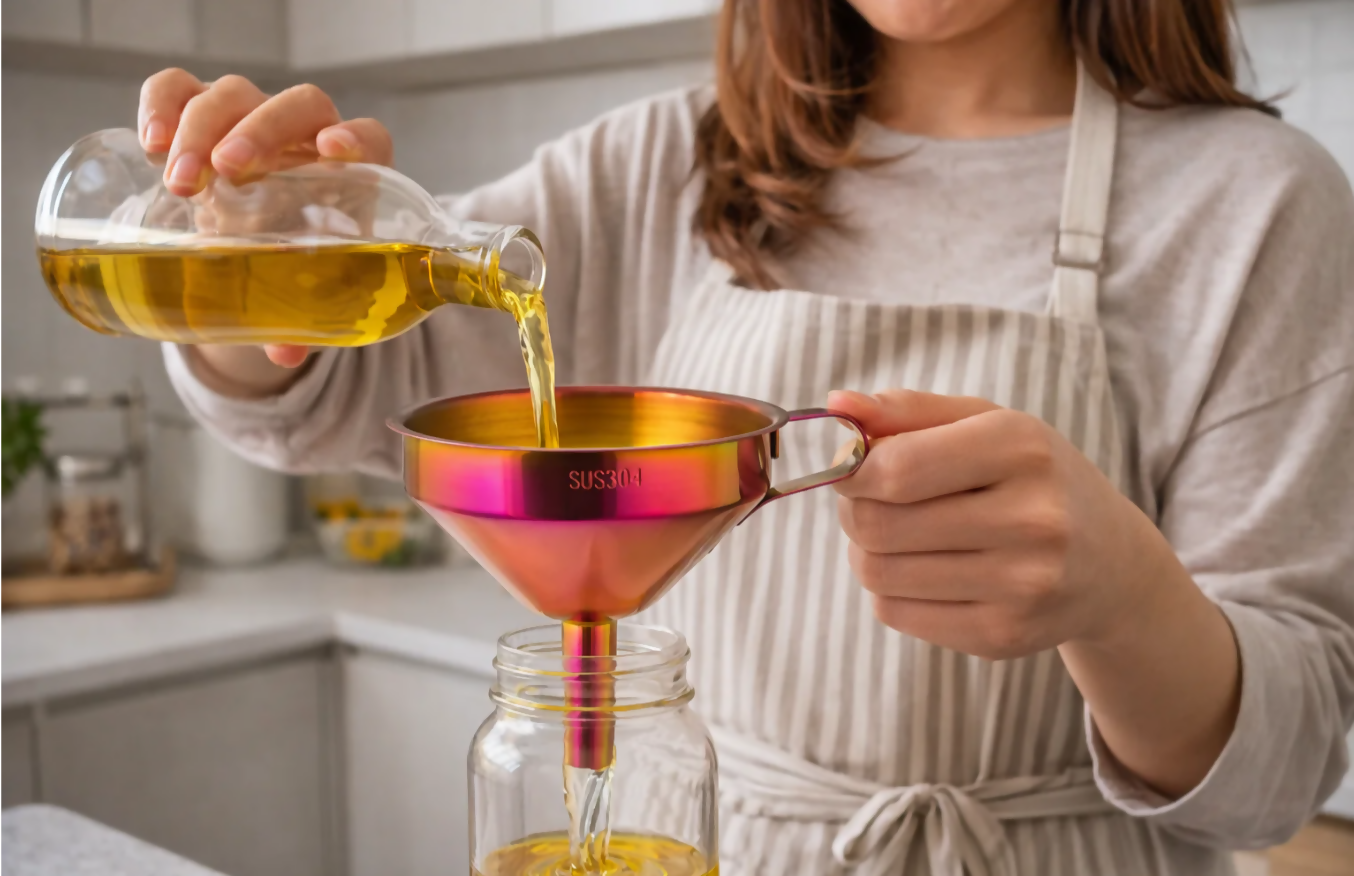 Anygleam Stainless Steel Funnel with Detachable Strainer –1 Pc Red Rainbow Wide Cone Mouth for Small Jars, Silver Kitchen Utensil