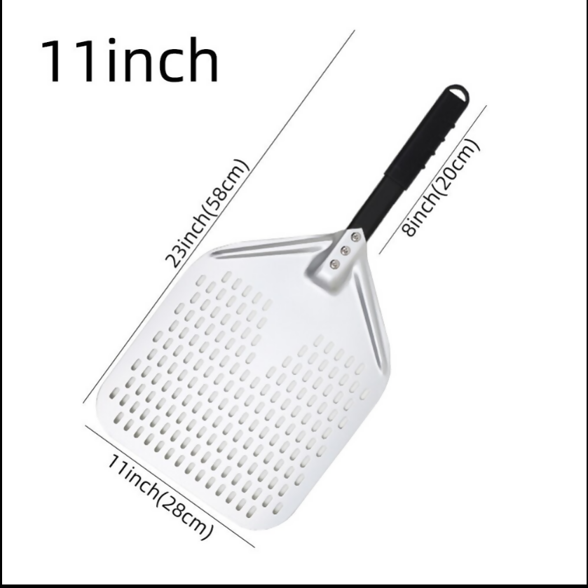 Anygleam Pizza Shovel 28cm X 58cm Silver for Perforated Peel with Metal Handle Oven Turning Baking Accessory