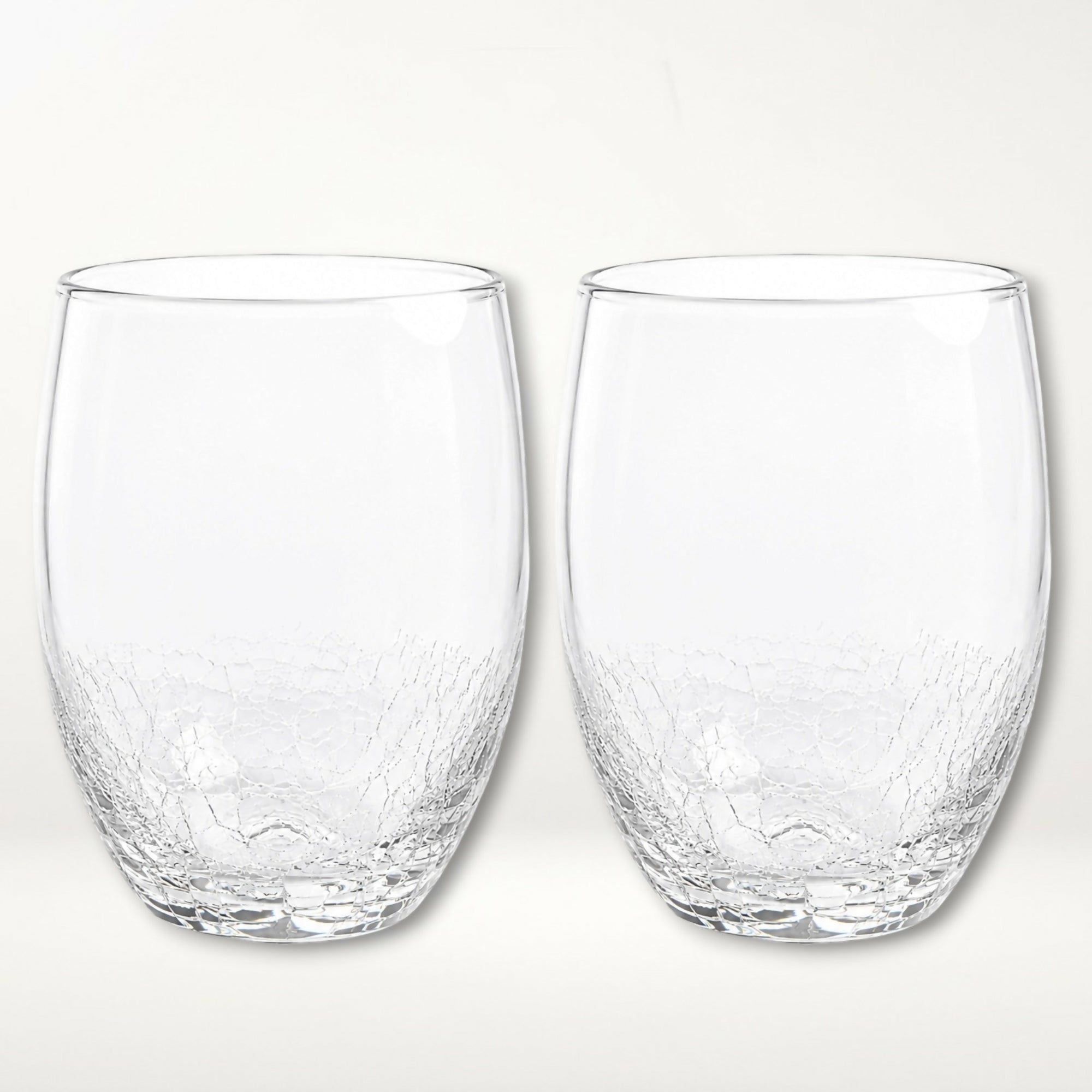 Pier 1 Crackle Stemless Wine Glasses | Set of 2 | Clear Textured Glass