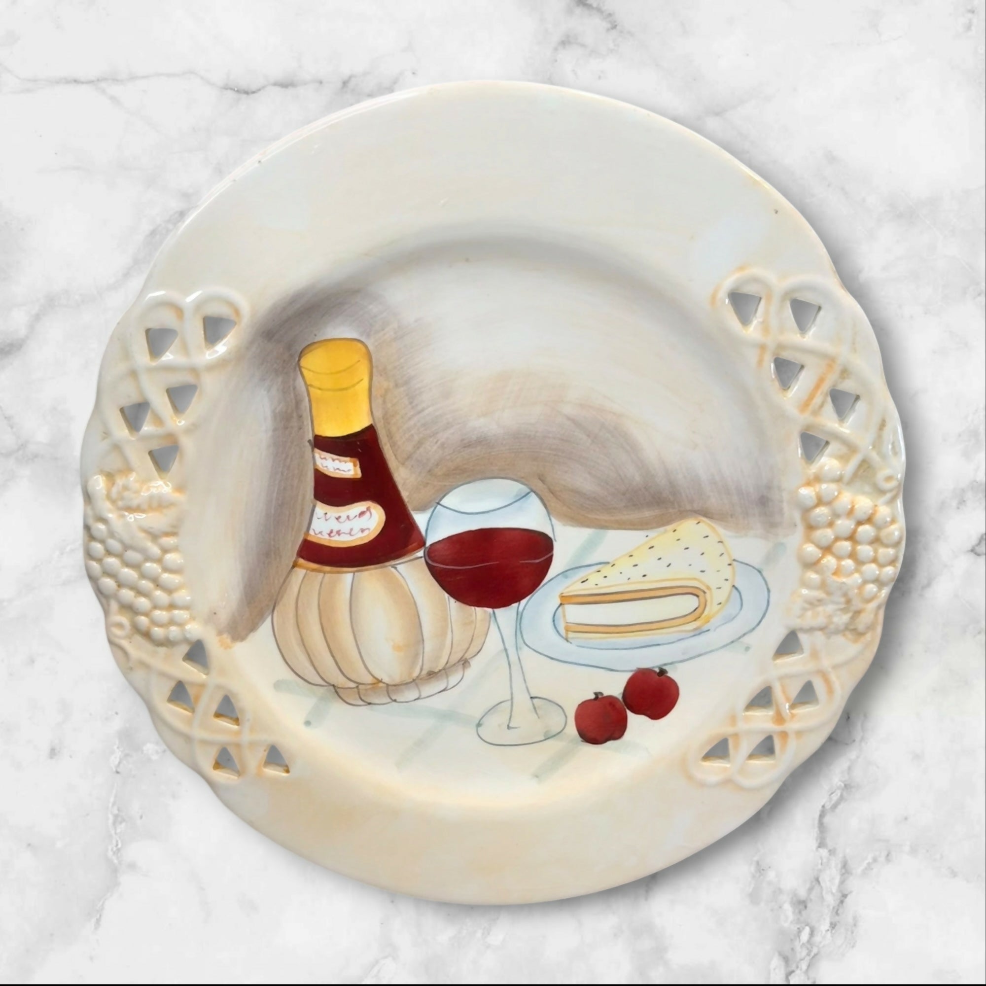 Wine & Cheese Ceramic Dinner Plates | Set of 3 | Gently Used