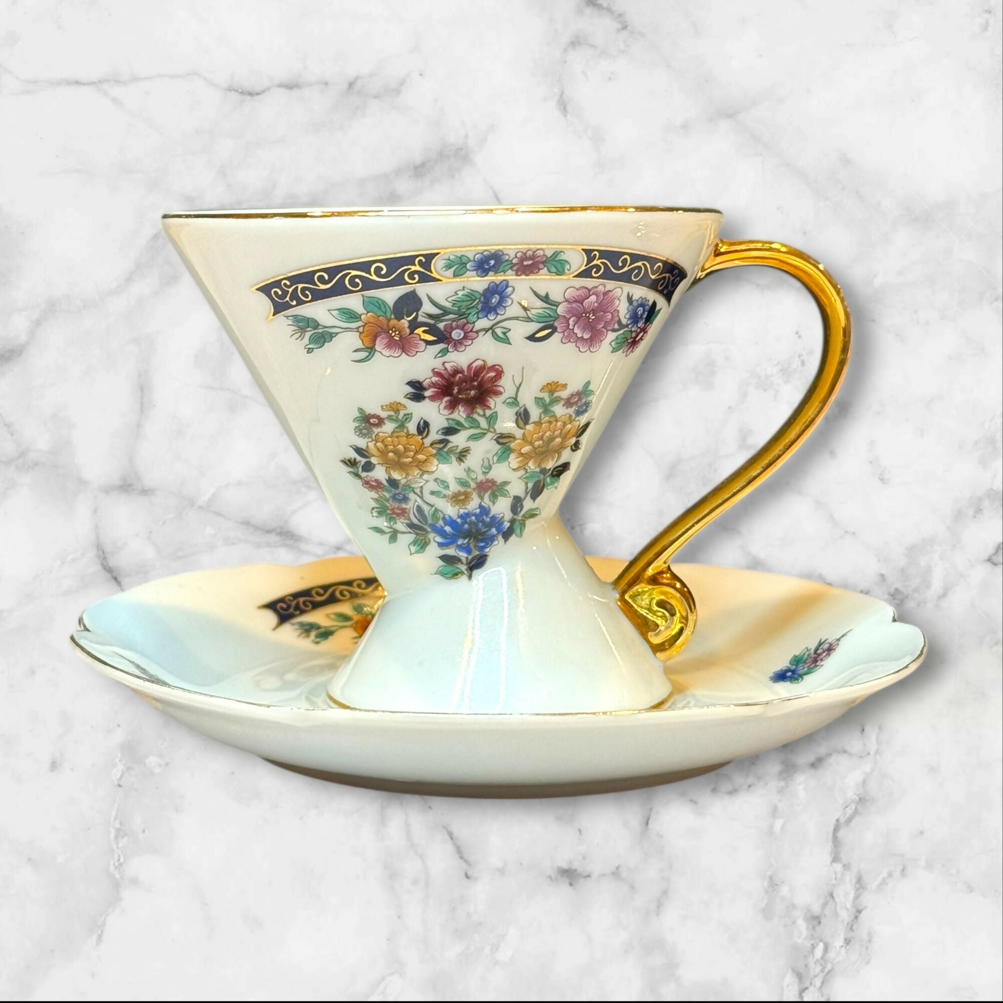 Royal Stafford Chelsea Garden Teacup & Saucer | Floral Gold Trim | England