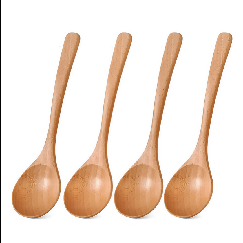 Anygleam Natural Wood 4pcs Wooden Spoon Beech Kitchen Tableware