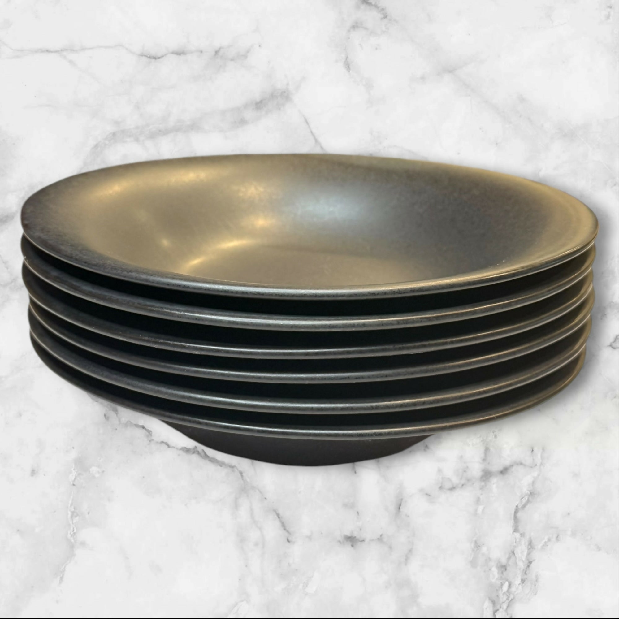 Pottery Barn Ellipse Black Coupe Soup Bowls | Set of 6 | Good Condition