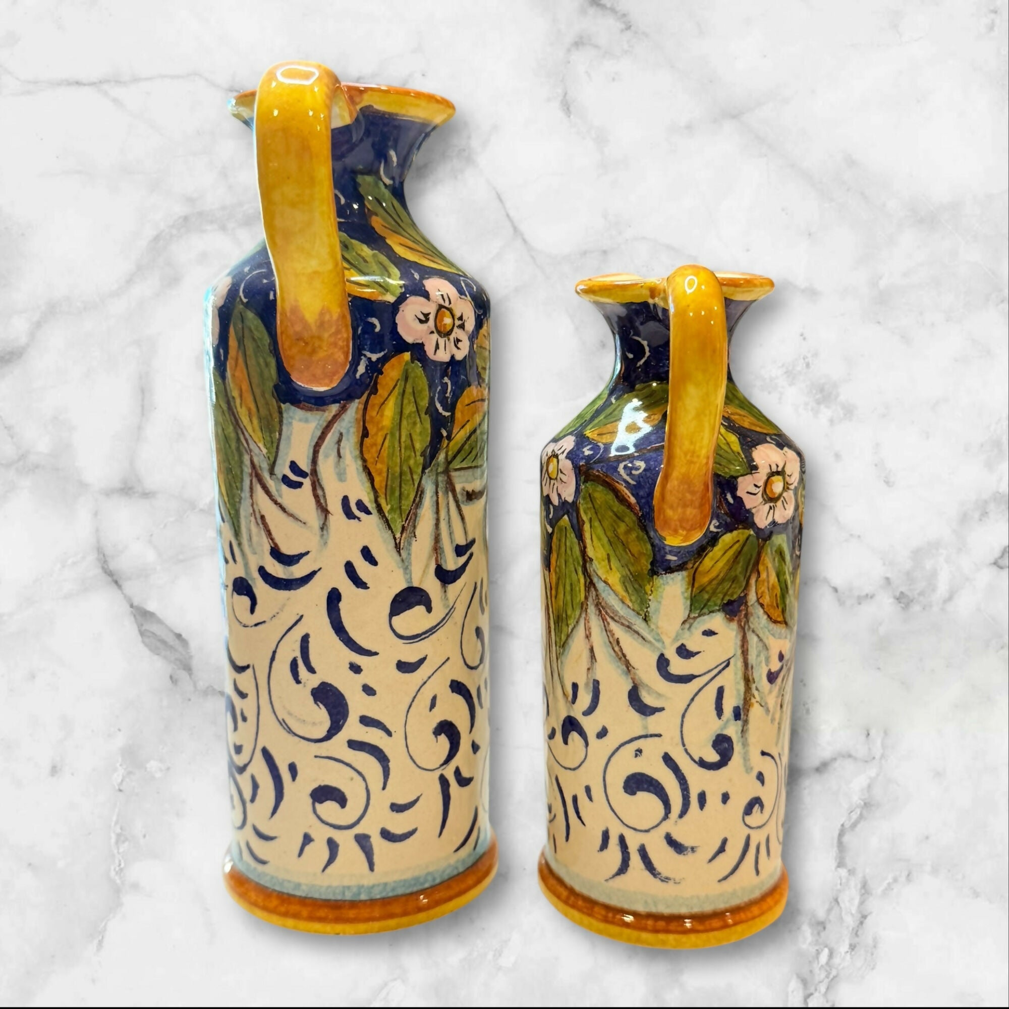 Firenze Italian Majolica Oil & Vinegar Dispensers | Set of 2 | Excellent
