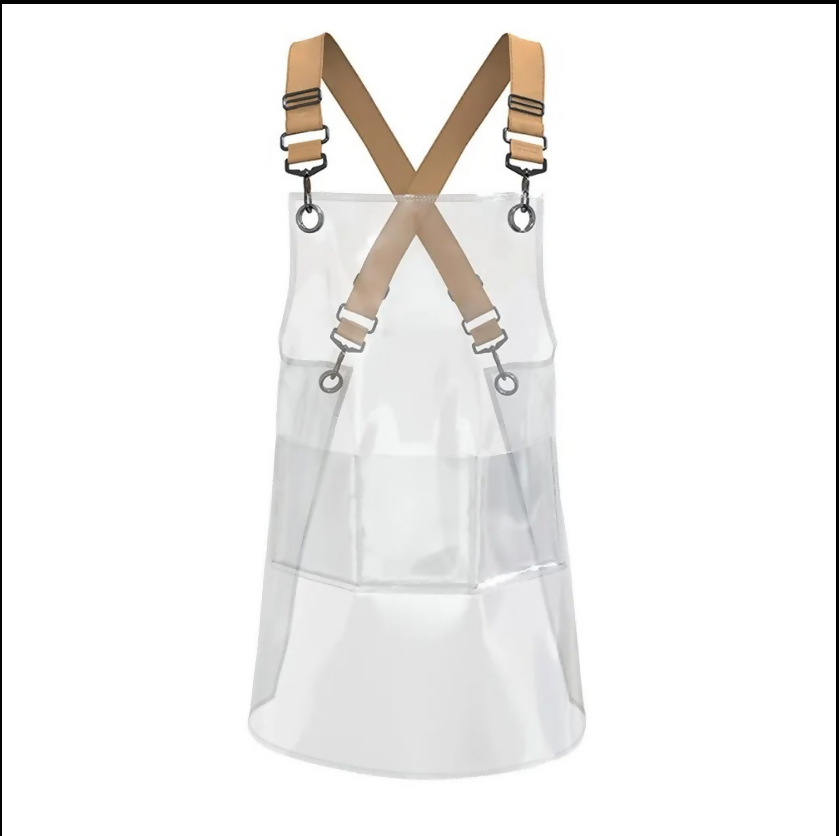 Anypron Khaki Ribbon Waterproof TPU Apron Oilproof for Barber Salon
