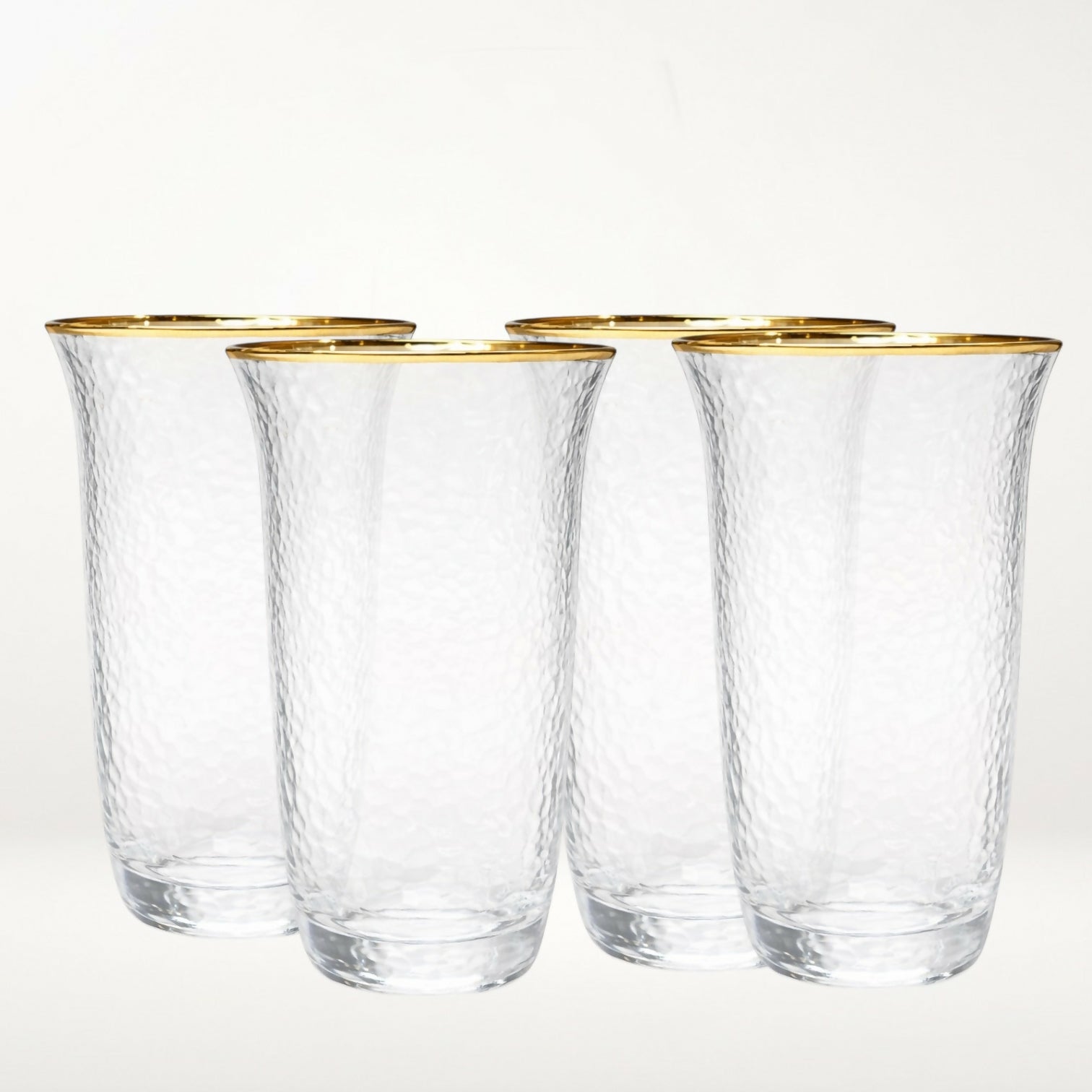 Pottery Barn Hammered Gold Rim Tapered Highball Glasses | Set of 4 | Excellent