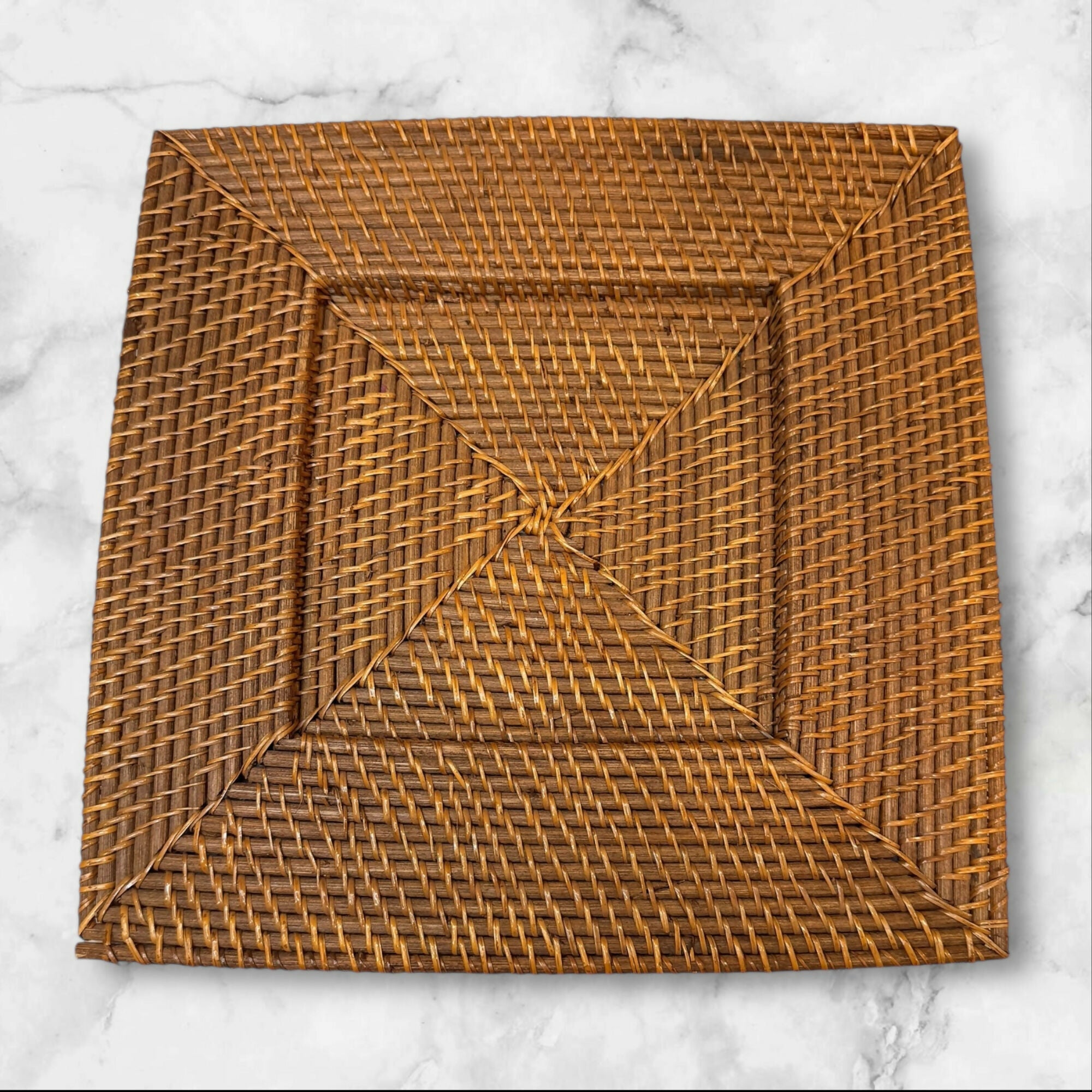 Handwoven Rattan Square Charger Plates | Set of 4 | Good Condition