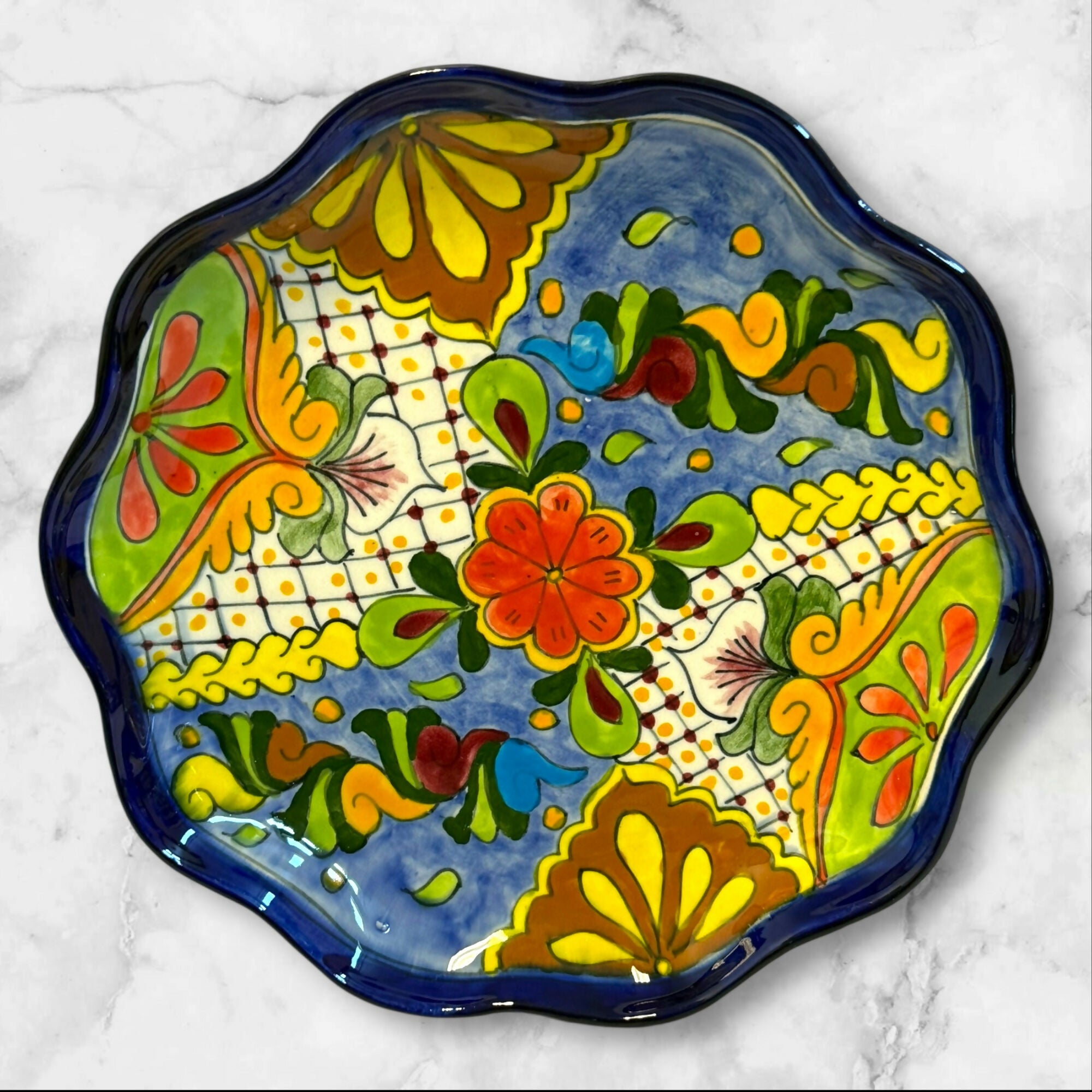 Mexico Talavera Q Hand-Painted Dinner Plates 12.25” | Set of 4 | Excellent