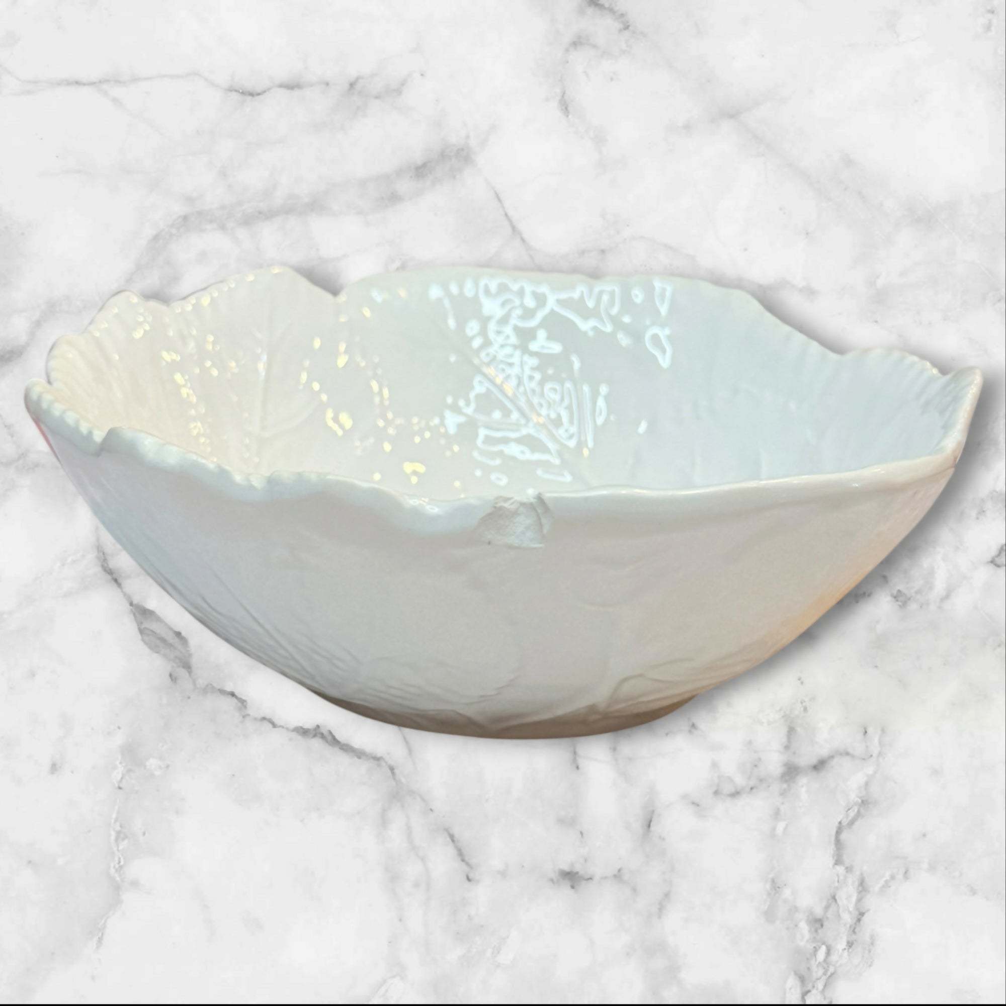 Italian Leaf Embossed Ceramic Bowls | Set of 4 | Made in Italy | Good Condition