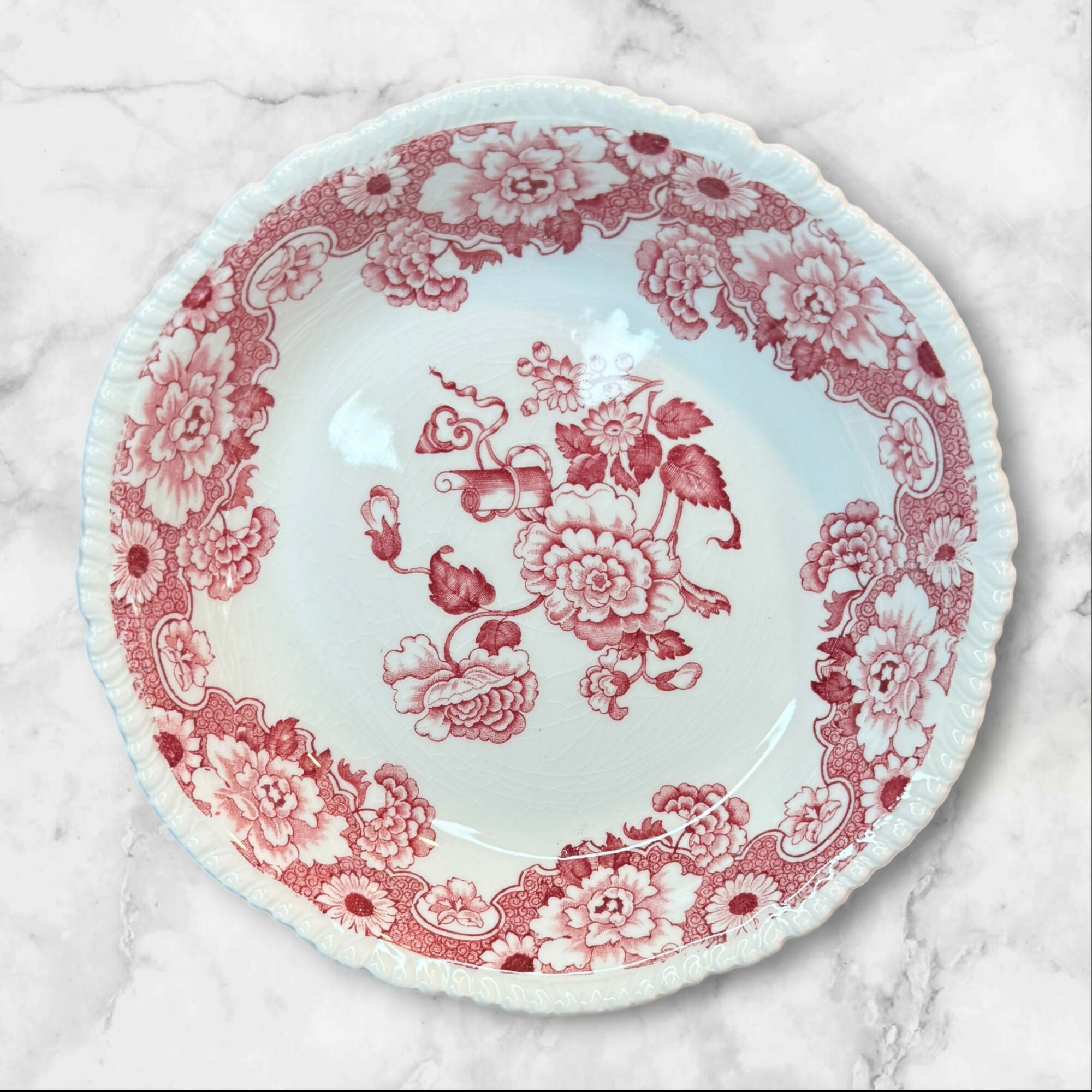 Wood & Sons Cambridge Pink Transferware Dinnerware Set of 7 | Good Condition
