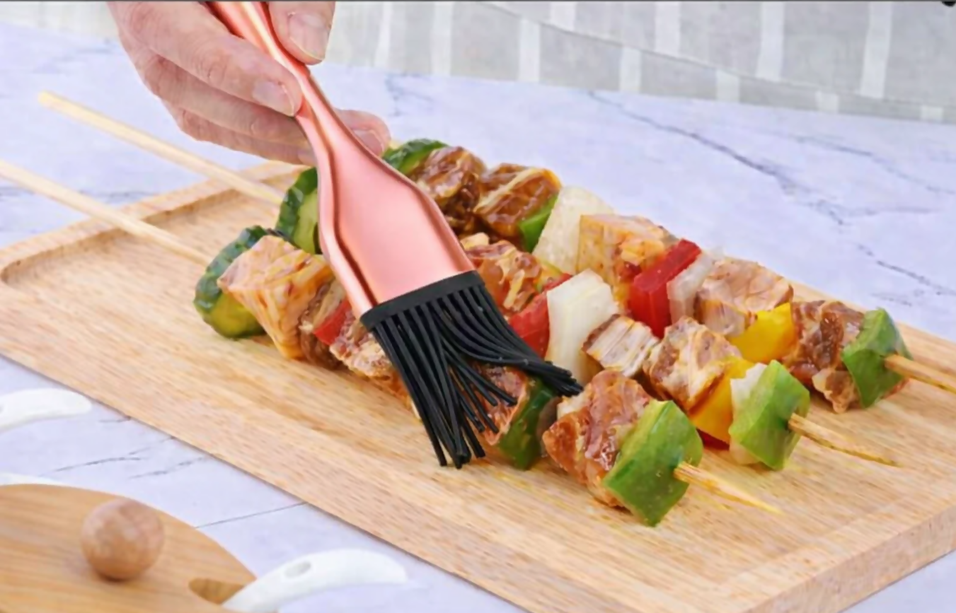 Anygleam BBQ & Baking Brush – Rose Gold Bristles, Stainless Steel Handle