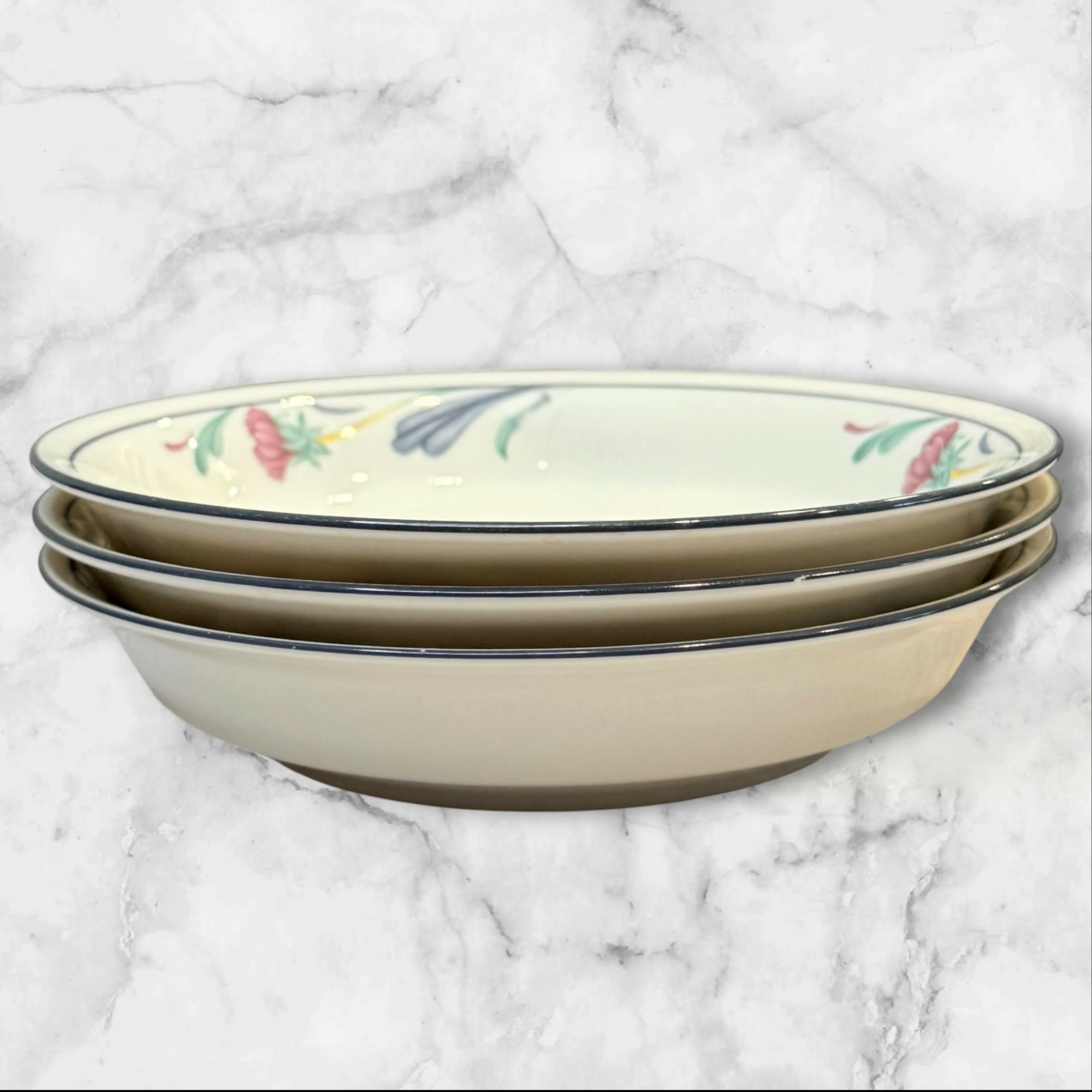 Lenox Poppies on Blue Pasta Bowls | Set of 3 | Great Condition