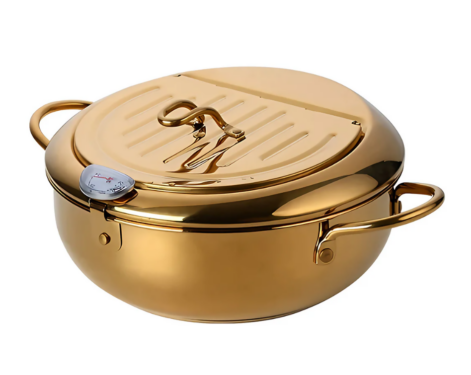 Frying Pan Gold Stainless Steel Thermometer Kitchen Utensils Tempura Fryer Pan Temperature Control Fried Cooking Tools