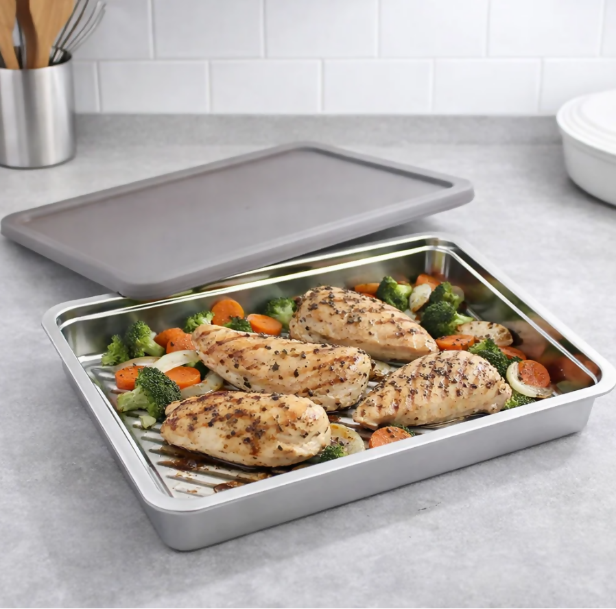 Anygleam Silver Stainless Steel Crisper Box – 2Pcs Food Grade Food Storage Container with Lid