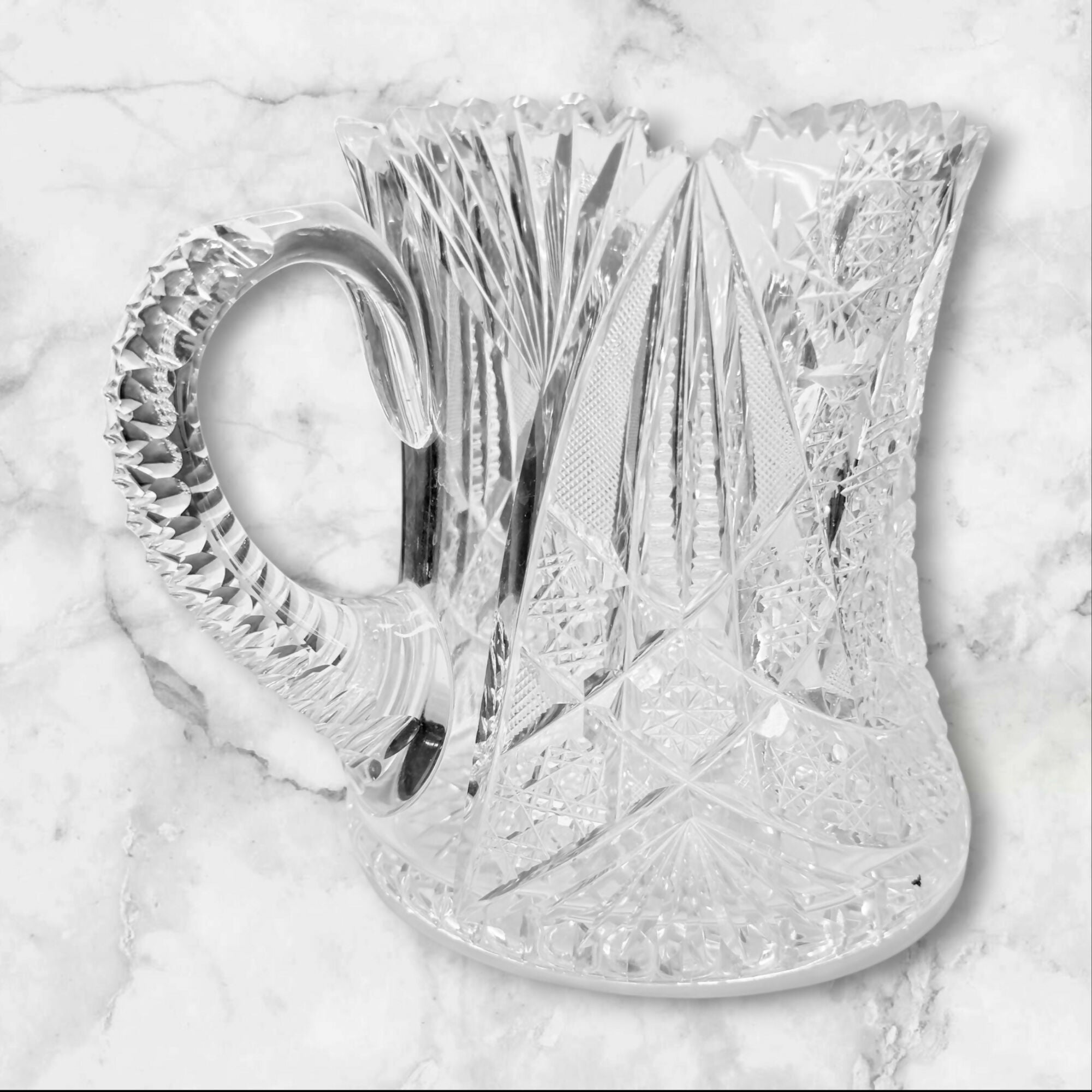 Vintage Cut Crystal Pitcher Water Jug | Brilliant Pressed Glass | Excellent