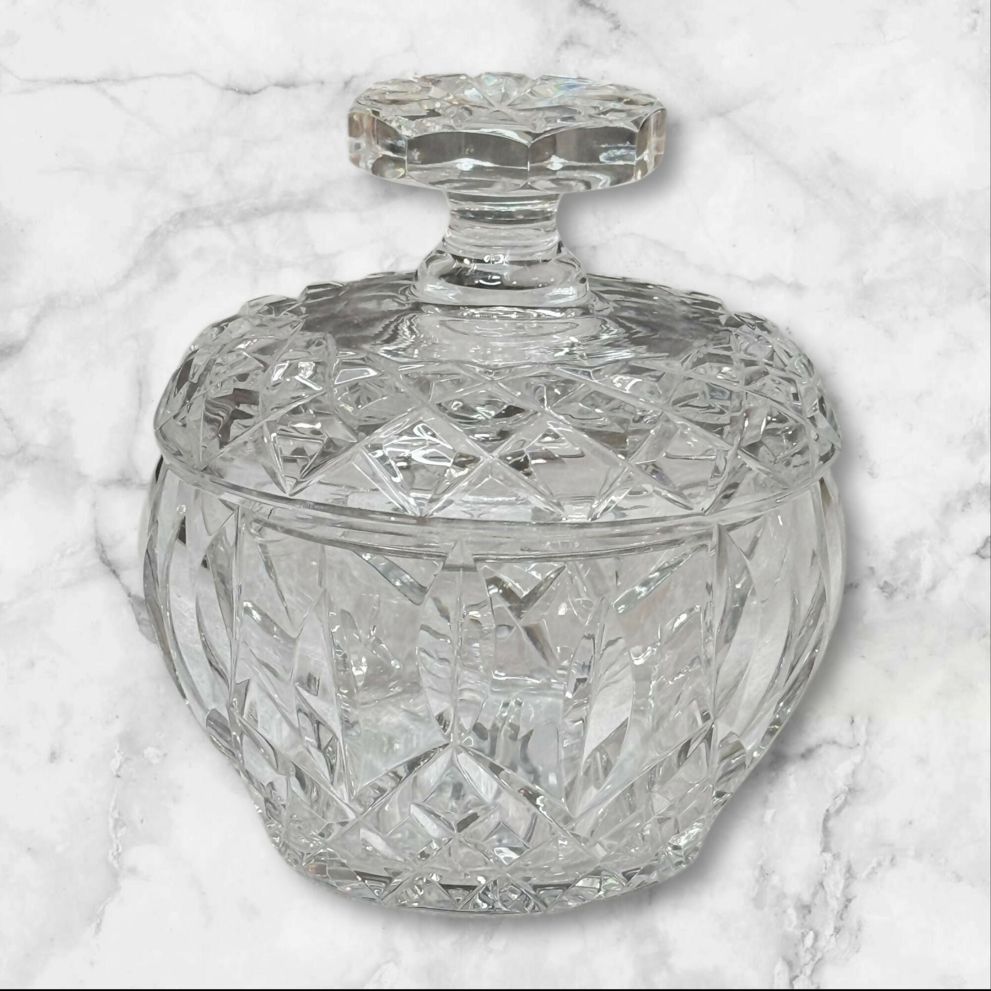 Cut Crystal Lidded Candy Dish | Elegant Hand-Cut Design | Excellent Condition