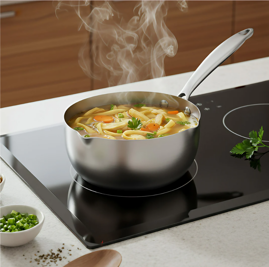 Anygleam Stock Pot Silver Non-Stick Stainless Steel Kitchen Snow Pan Noodle Soup with Lid Cooker Universal Cookware