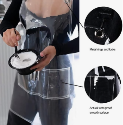 Anypron Black Ribbon Waterproof TPU Apron Oilproof for Barber Salon