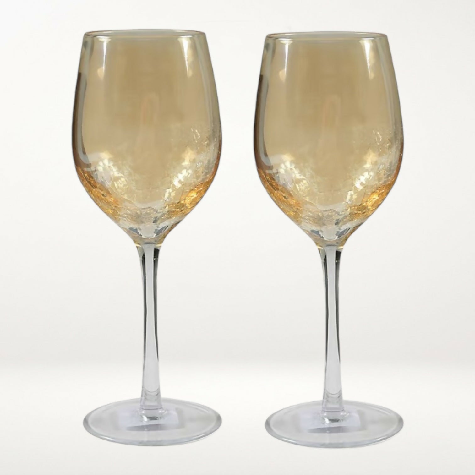 Pier 1 Amber Crackle Golden Luster White Wine Glasses | Set of 2 | Excellent
