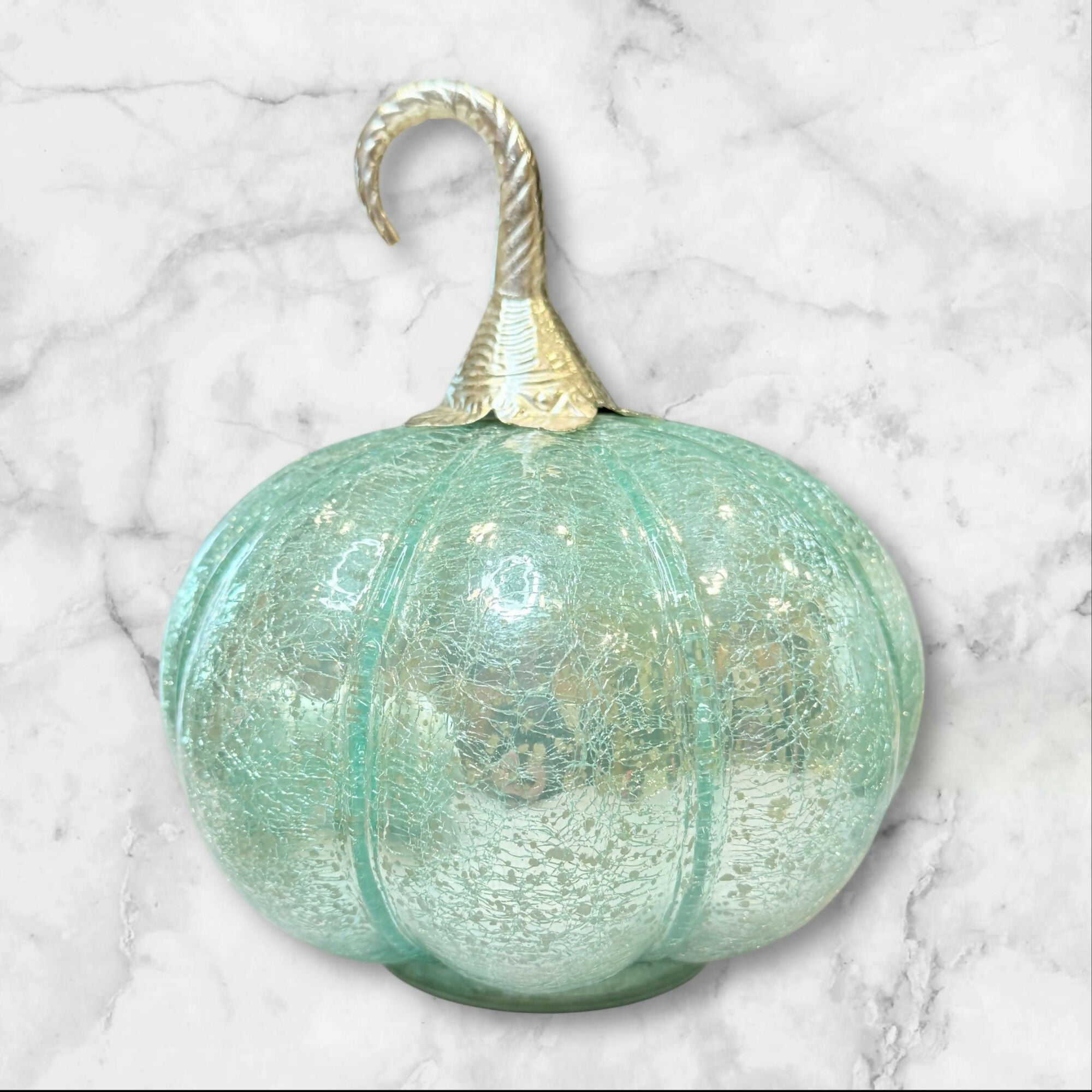 Bella Lux Velvet Pumpkins w/ Teal Crackle Glass Pumpkin | Set of 3 | New