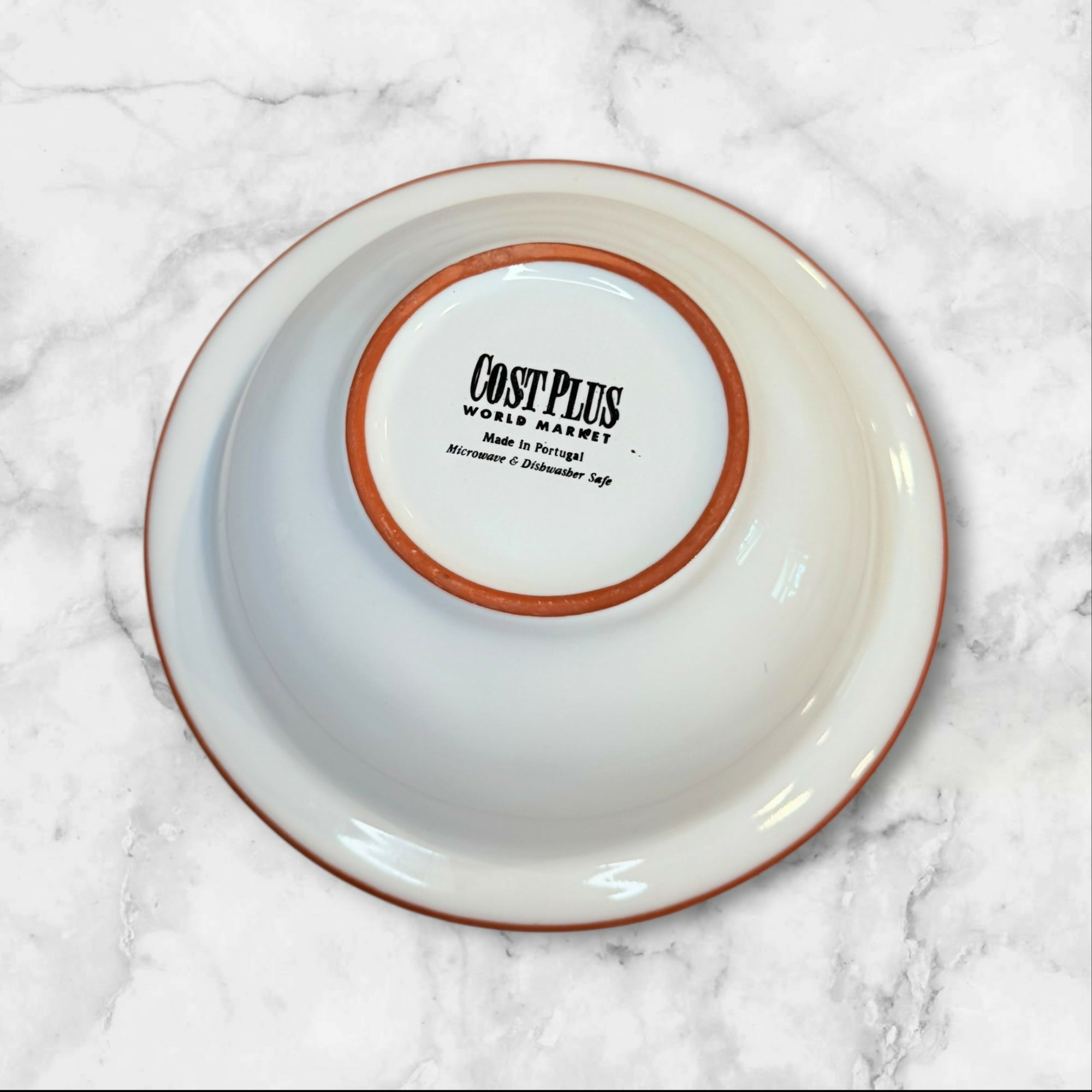 Cost Plus World Market Portugal White Orange Rim Soup Bowls Set of 4