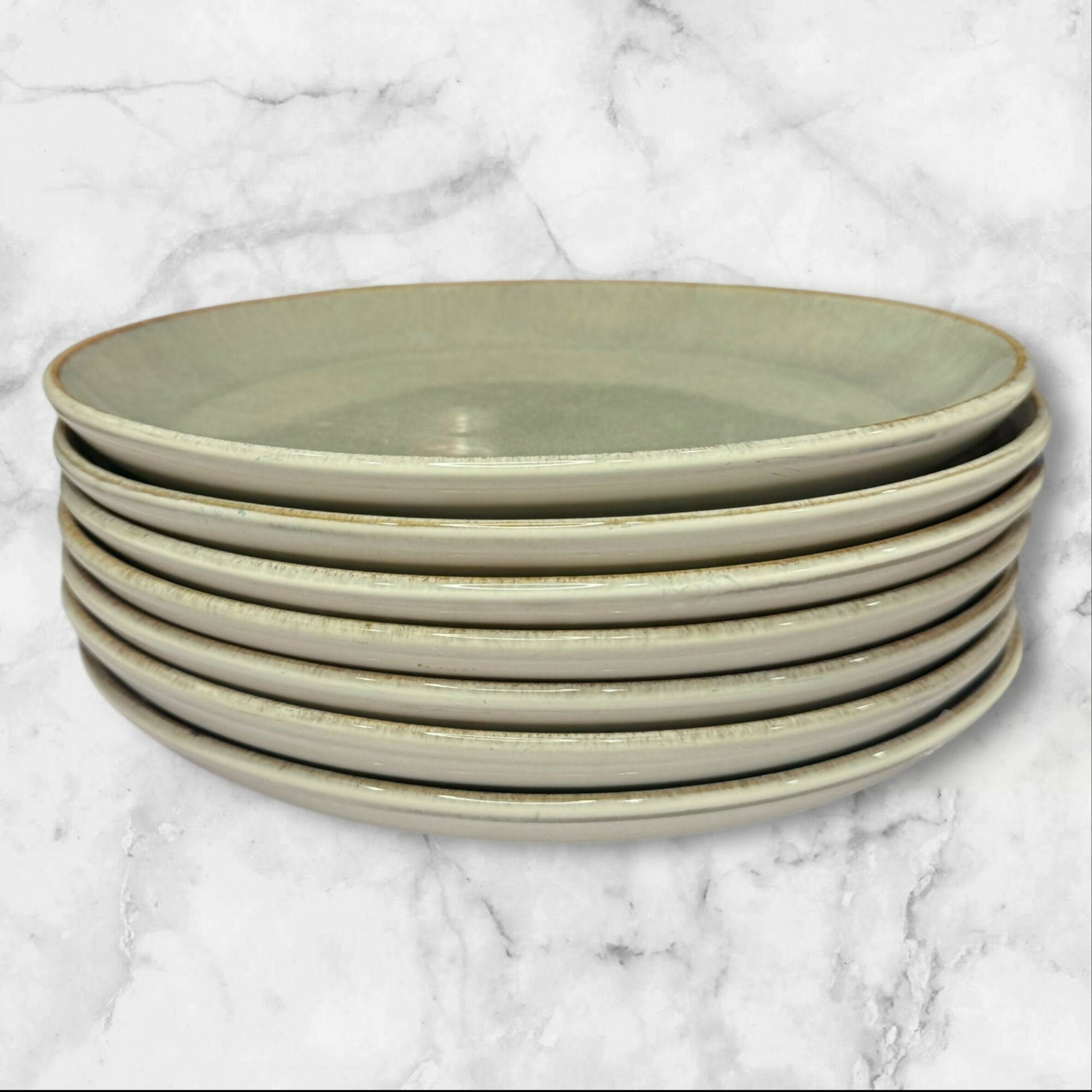 Sango Stoneware Dinner Plates 11” Green Glaze | Set of 7 | Great Condition