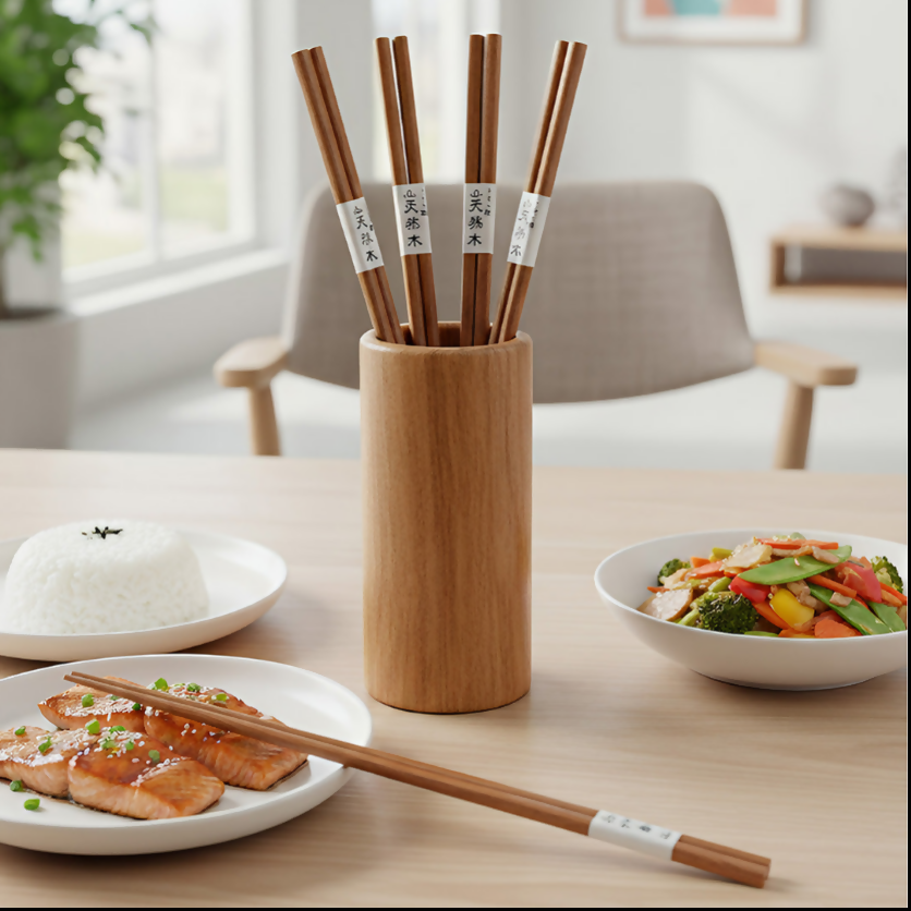Anygleam Natural Wood Color 5pairs Wooden Sushi Chopsticks Reusable Kitchen Tableware