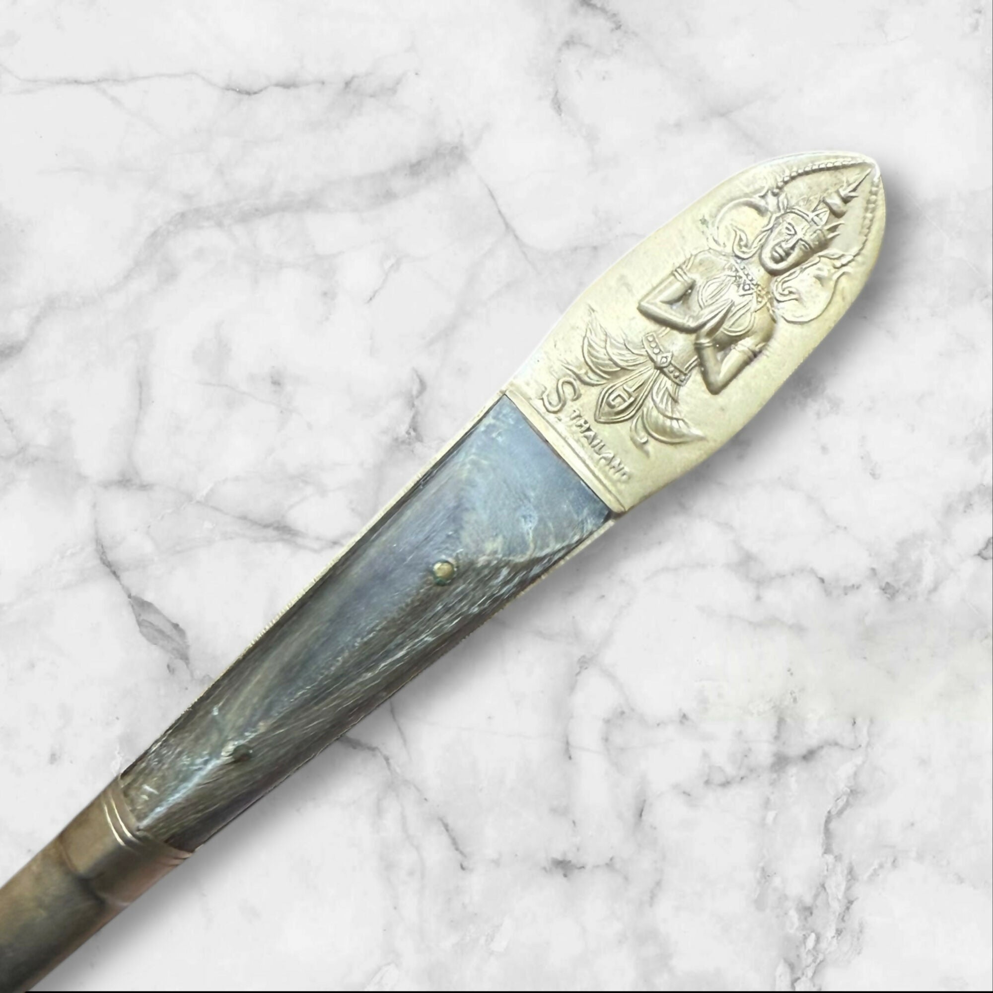 Vintage 1960s Thai Buddha Brass & Ebony Wood Ladle | Good Condition