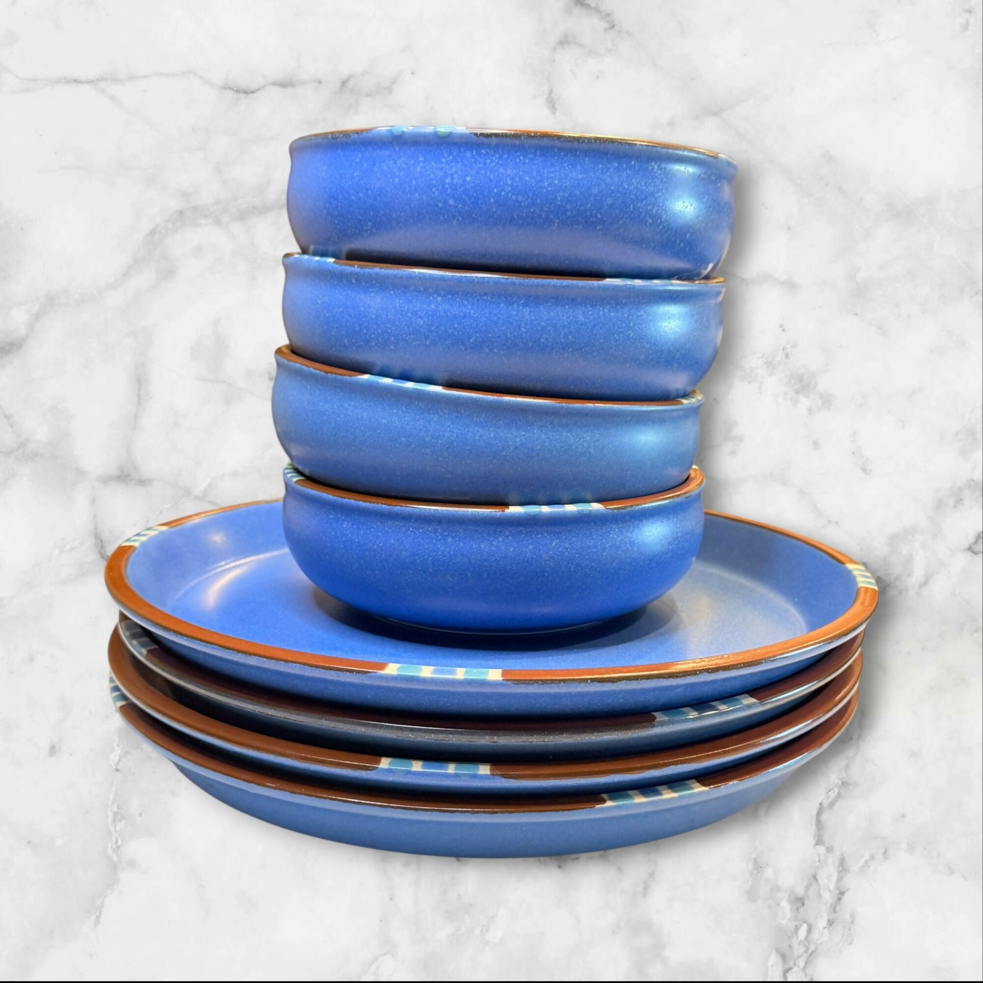 Dansk Mesa Sky Blue Dinner Plates & Coupe Soup Bowls | Set of 8 | Excellent Condition