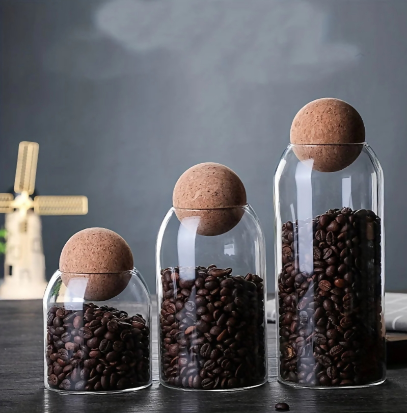 Anygleam Condiments Container 3Pcs Glass Jar Storage With Cork Ball Lids Canister