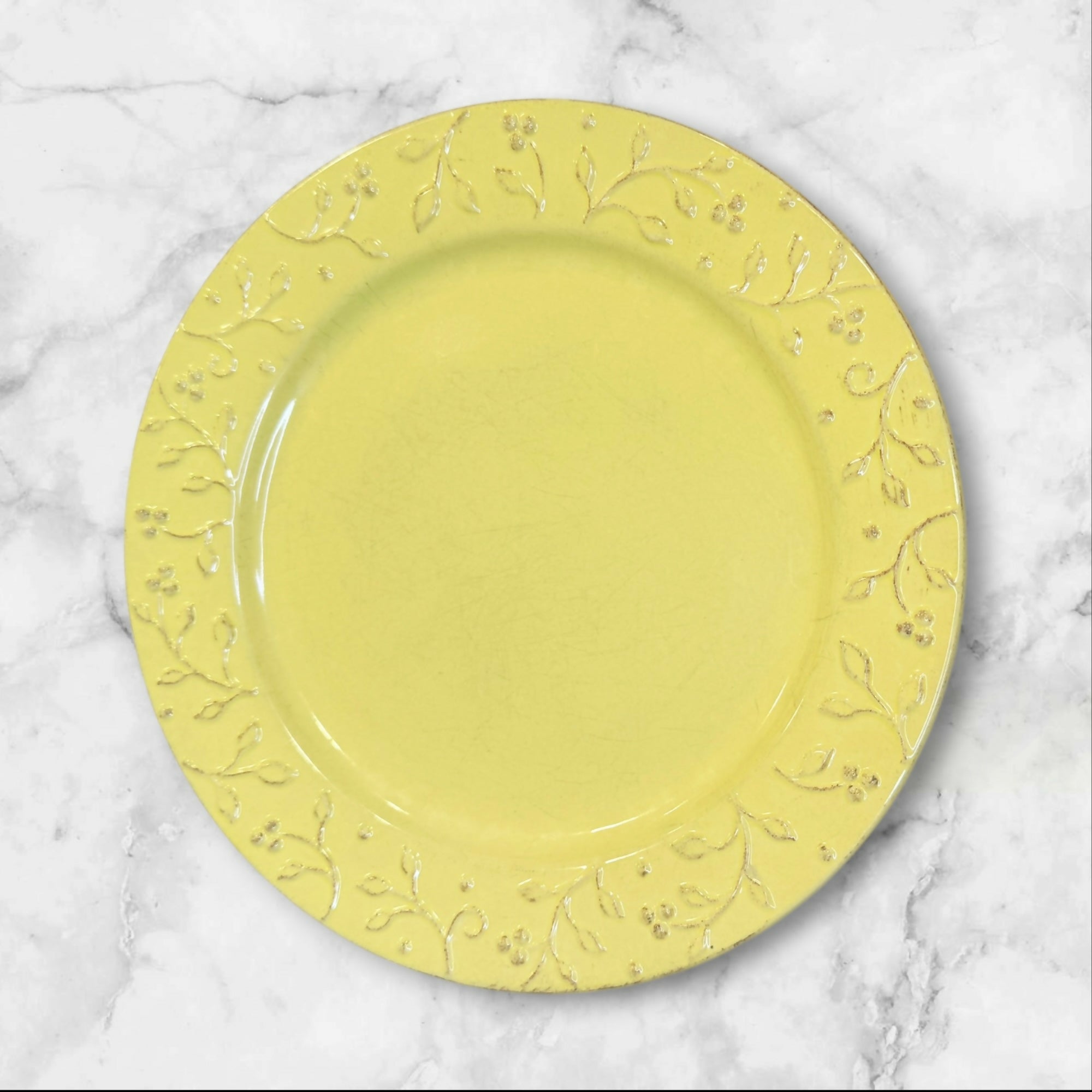 Certified International Chelsea Yellow Embossed Dinner Plates Set of 4 | Gently Used
