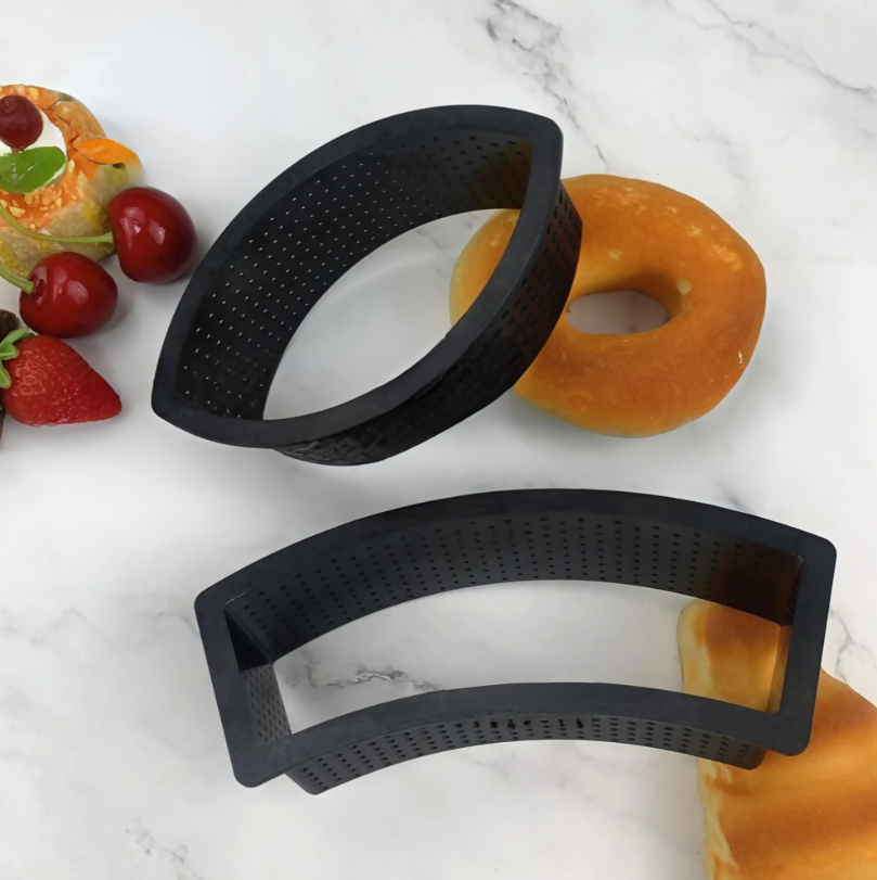 Anygleam Mousse Molder 2PC Black Oval And Trapezoidal Perforated Ring Baking Non Stick Pastry Tools