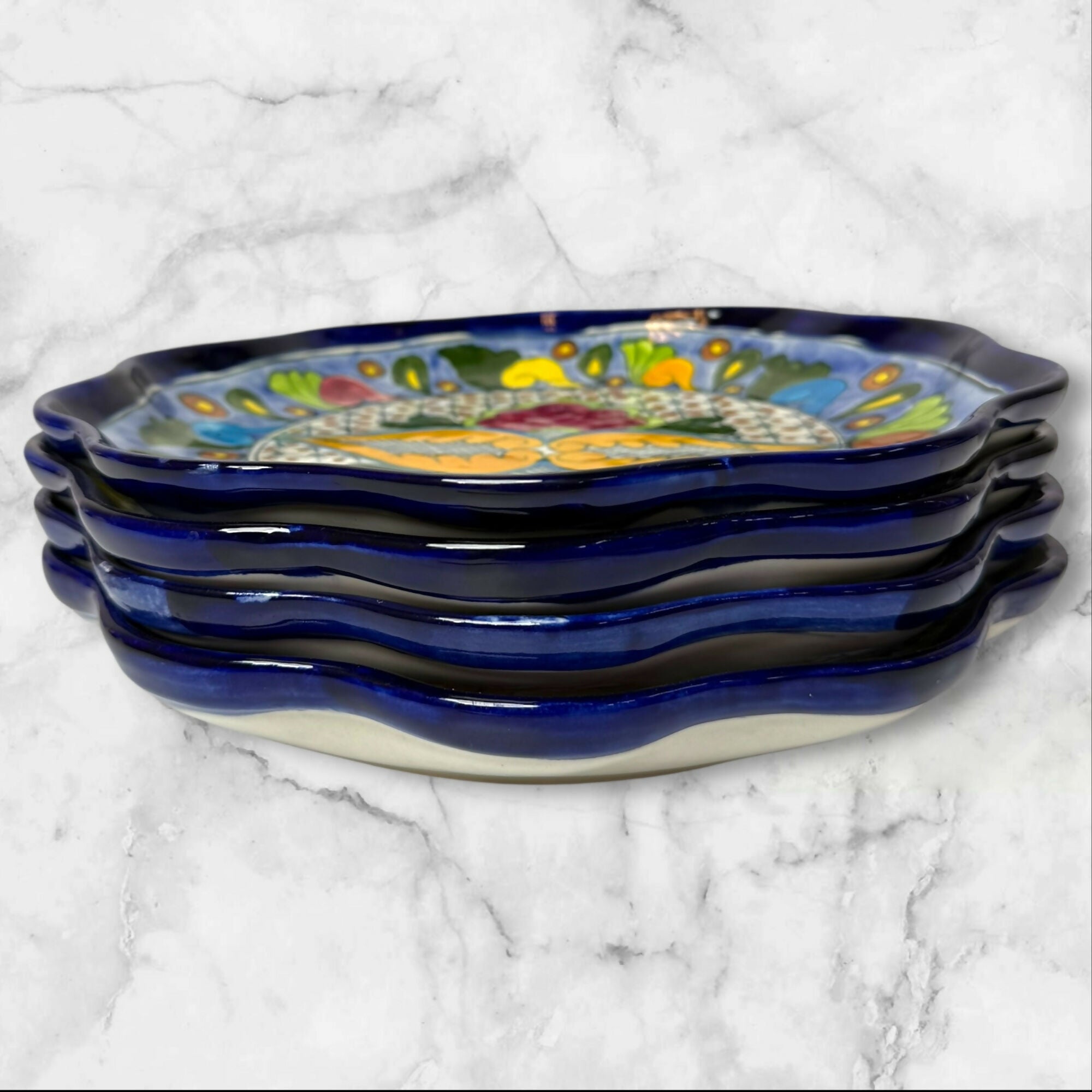 Mexico Talavera Q Hand-Painted Dinner Plates 12.25” | Set of 4 | Excellent