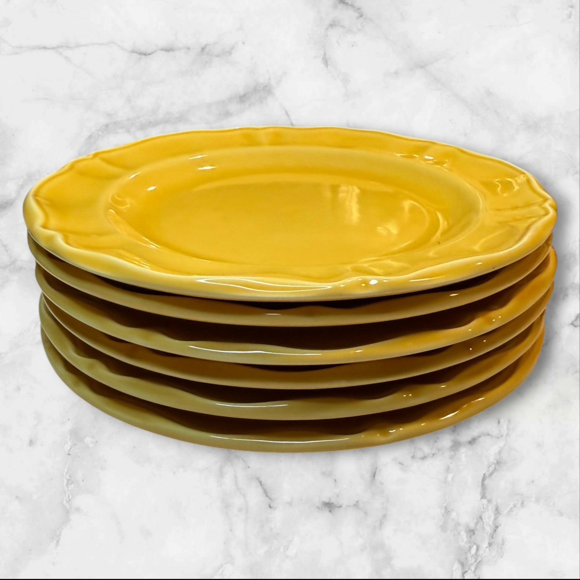 Varages France Yellow Scalloped Salad Plates Set of 6 | Great Condition