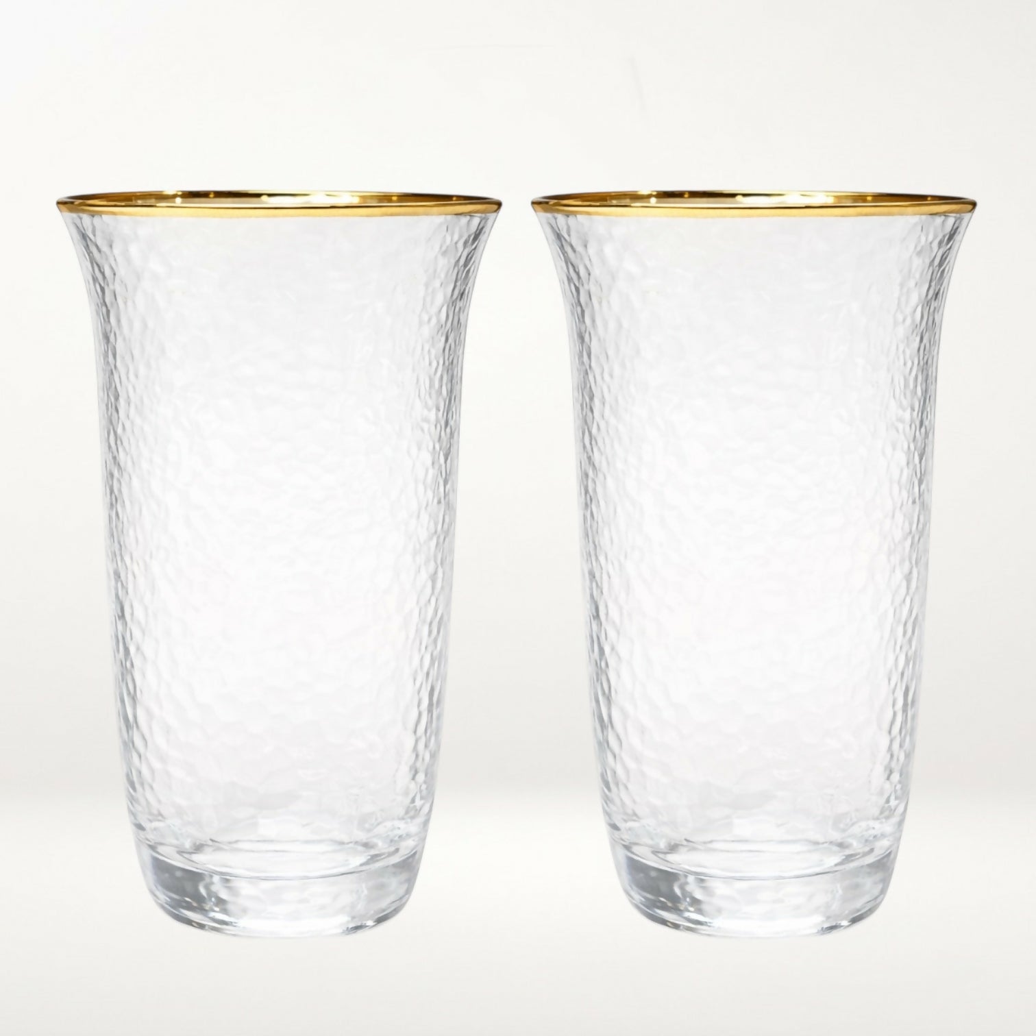 Pottery Barn Hammered Gold Rim Tapered Highball Glasses | Set of 4 | Excellent