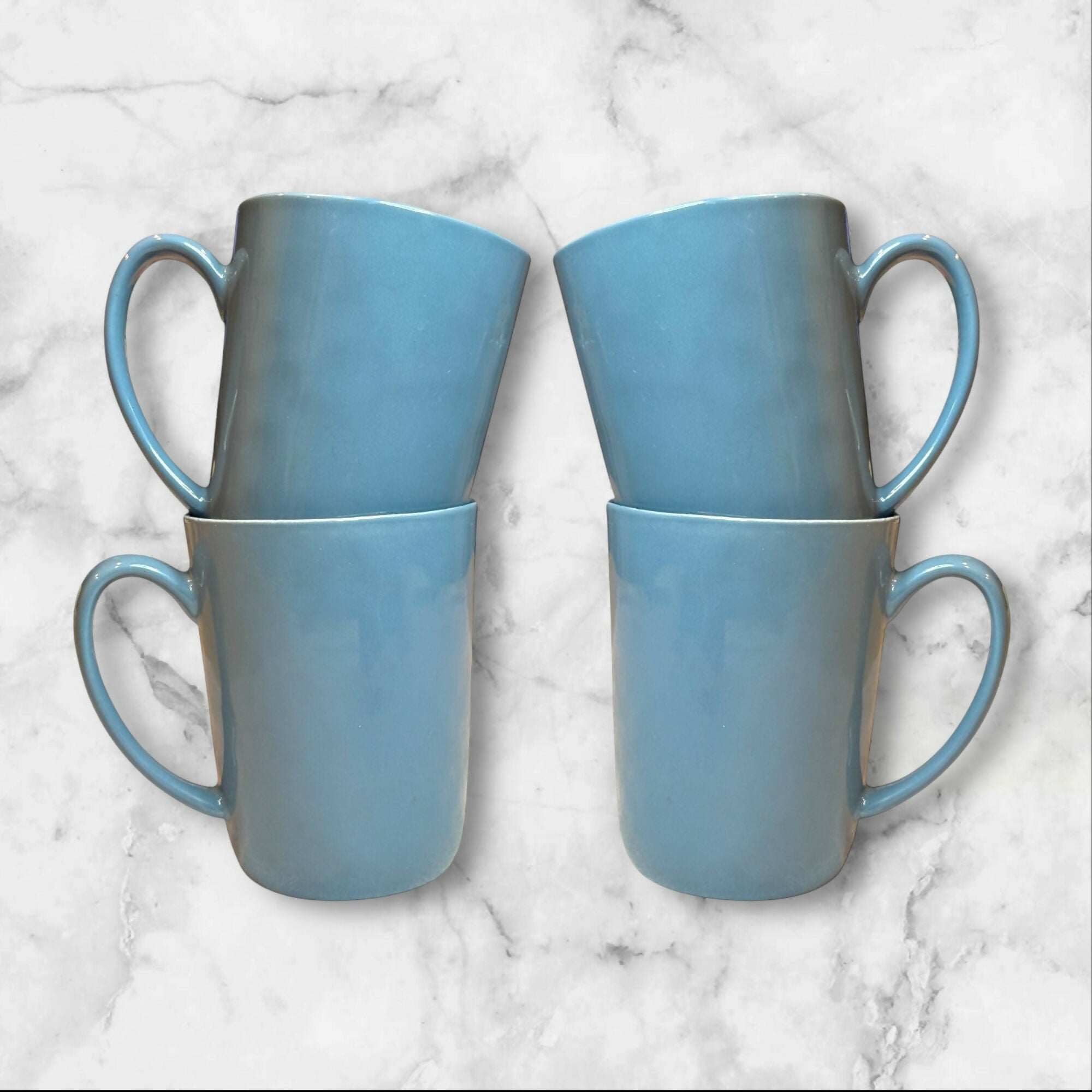 Crate & Barrel Blue Stoneware Mugs | Set of 4 | Modern Design | Excellent Condition