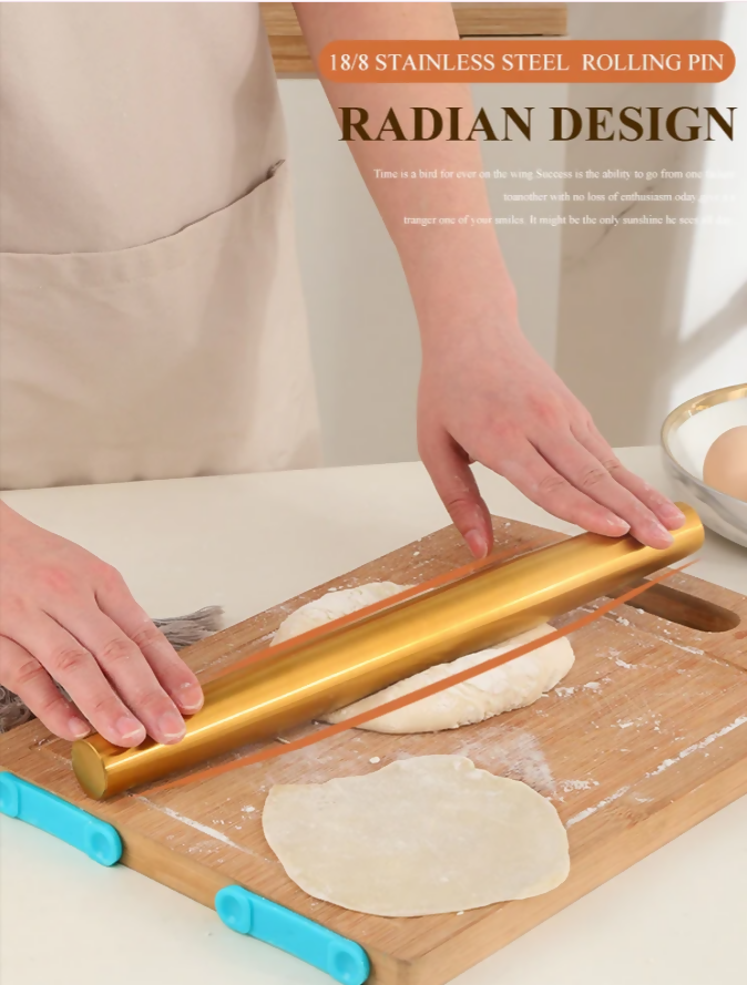 Anygleam Gold Stainless Steel Rolling Pin – 1 Pc Professional Buffet & Restaurant Kitchenware