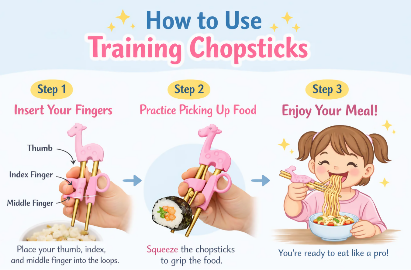 Anygleam Pink Gold Giraffe Chopsticks – 1 Pair | Reusable Stainless Steel Cartoon Kids Utensils
