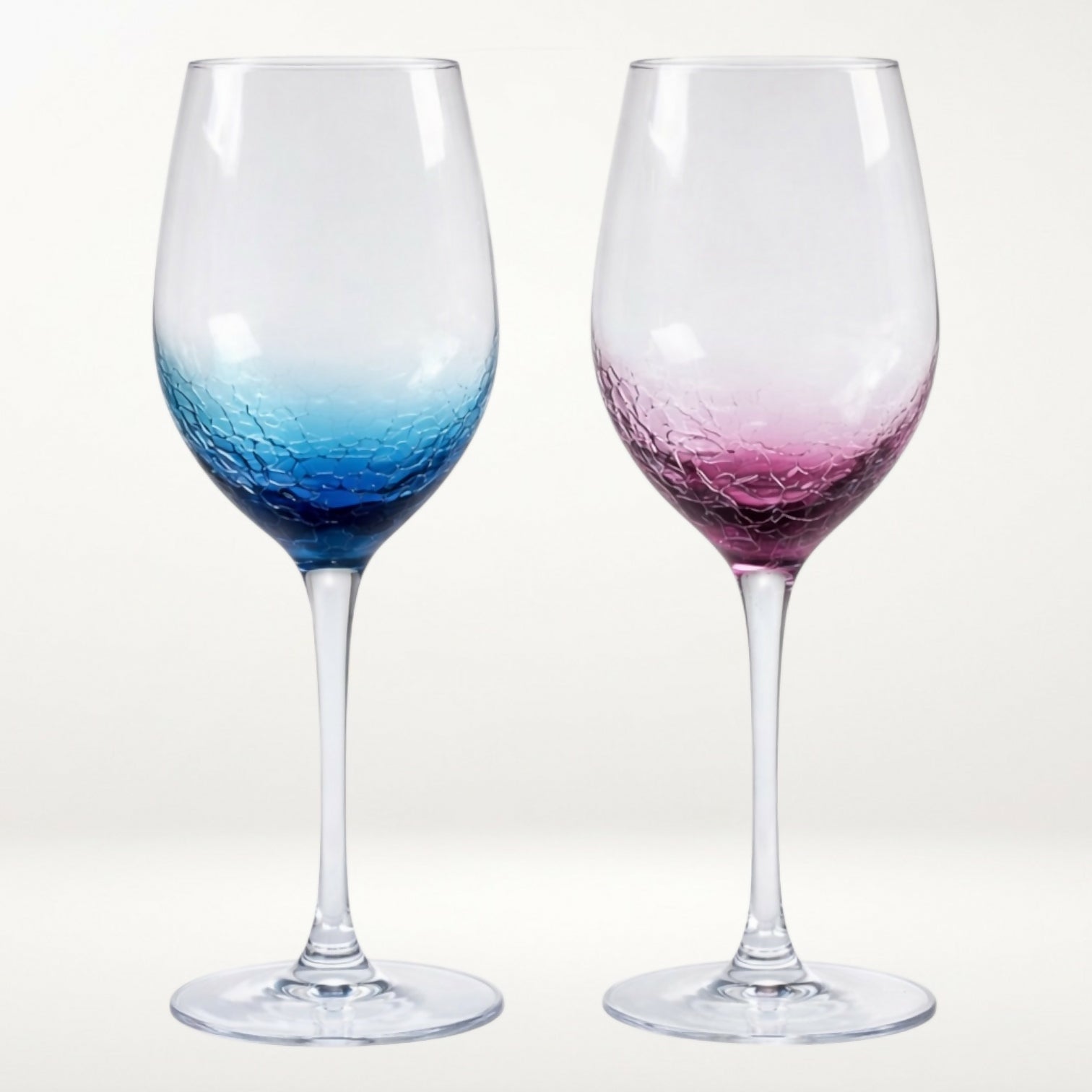 Pier 1 Crackle White Wine Glasses Purple & Teal | Set of 2 | Excellent Condition