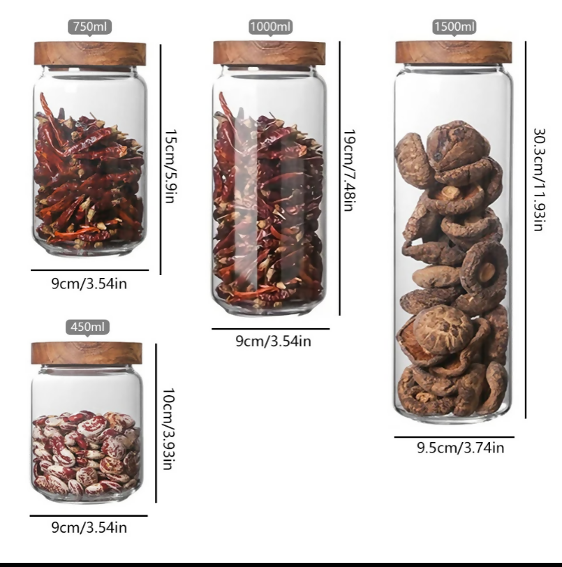 Anygleam Condiments Container 4Pcs Glass Jar Storage With Airtight Wooden Lids Canister