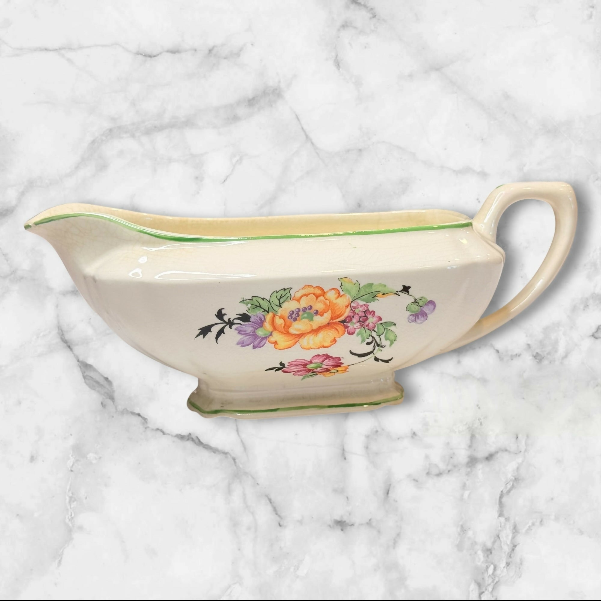 Crooksville China Floral Gravy Boat Vintage | Pink Trim | Good Condition