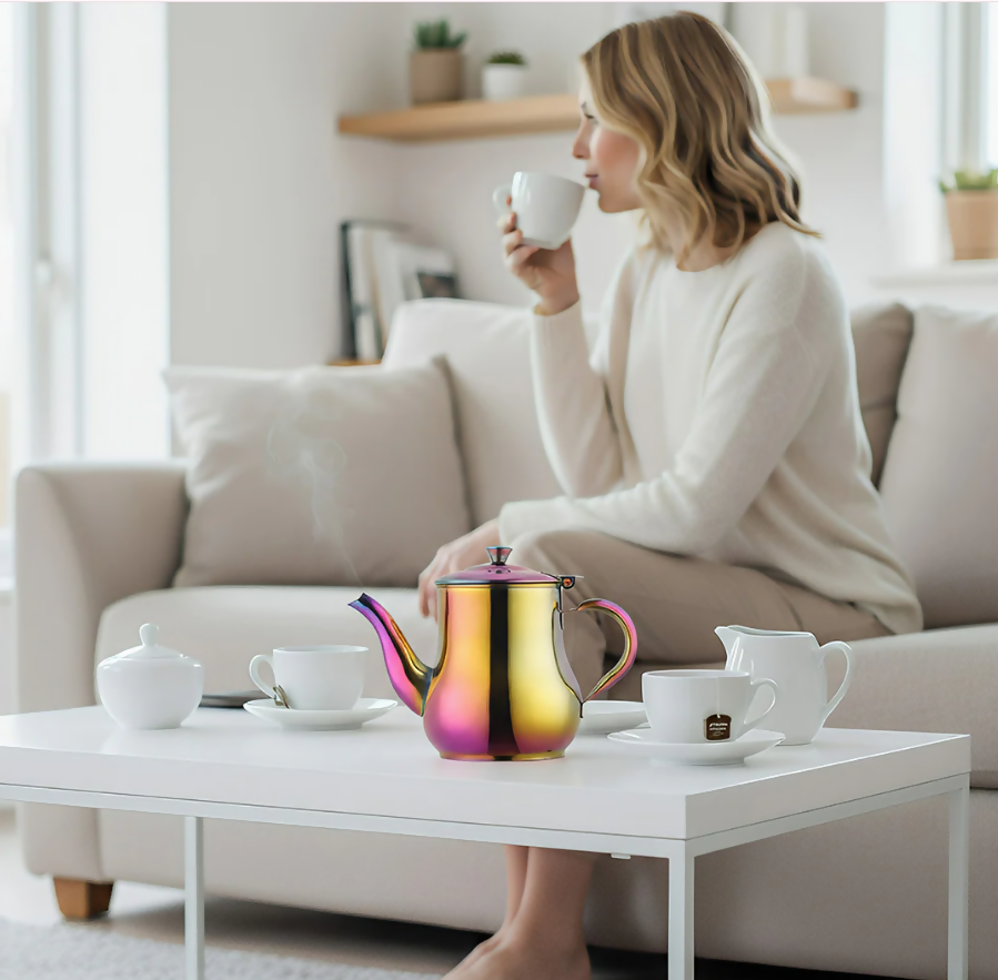 Anygleam Pink Rainbow Stainless Steel Teapot with Filter – Multi-Purpose Kettle for Coffee, Tea, Oil & Seasonings
