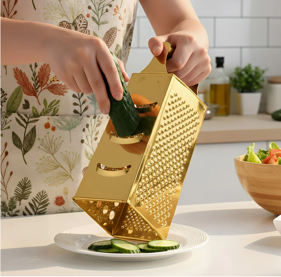Anygleam Gold Stainless Steel Food Slicer – Multi-Function Kitchen Tool for Fruits, Vegetables & More
