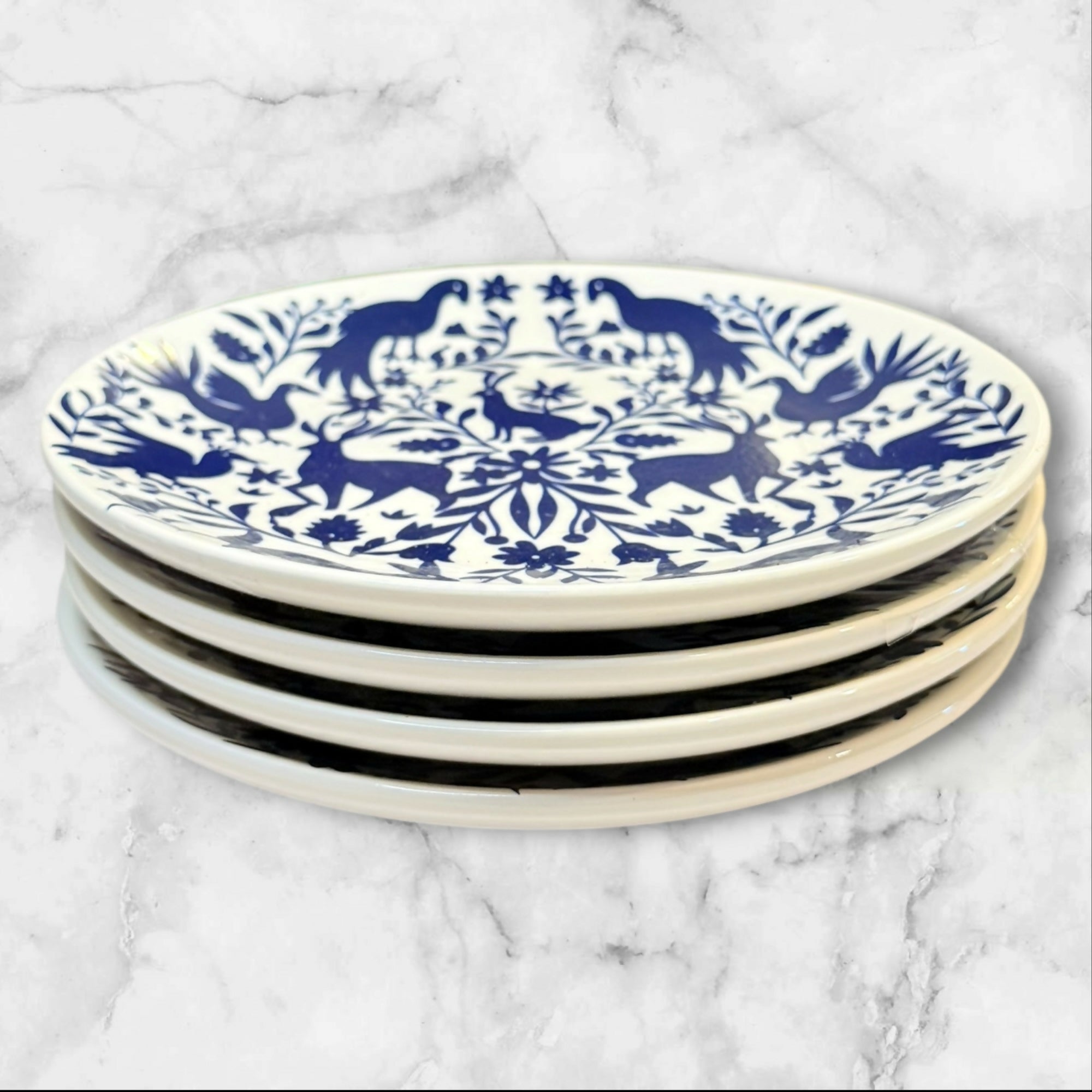 Ashland Feliz Navidad Blue White Salad Plates Set of 4 Excellent Condition